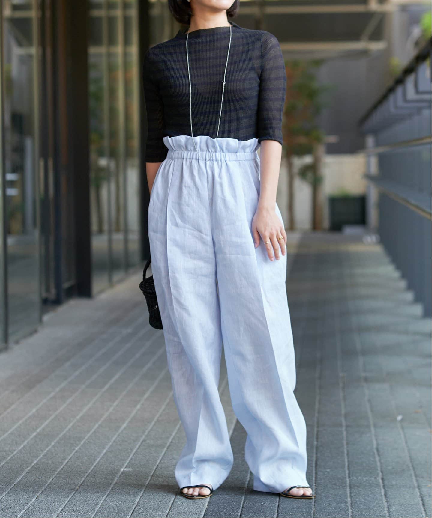 IENA LA BOUCLE ボーダーセーター IENA LA BOUCLE 総針針抜きボーダー半袖プルオーバー（ニット