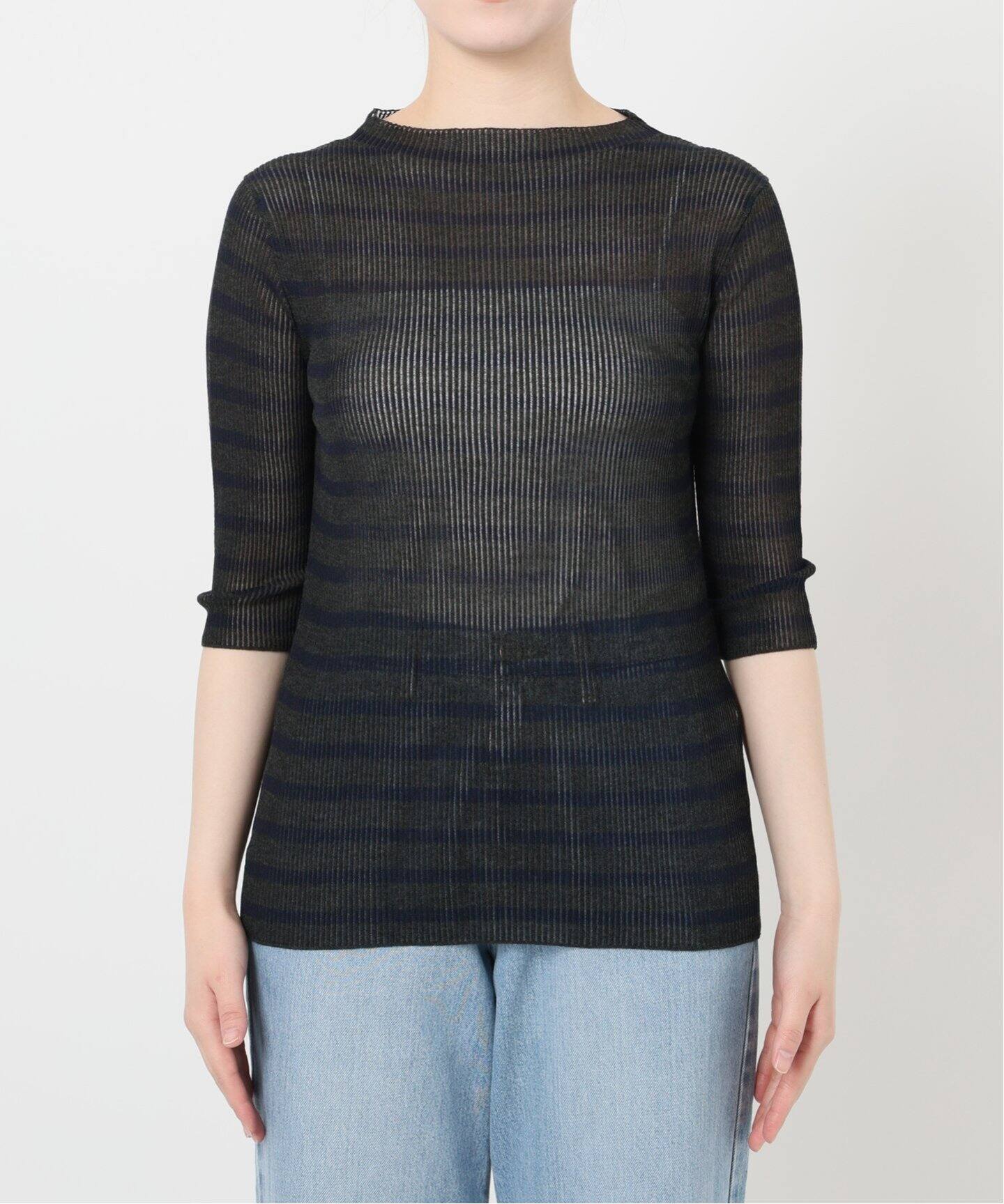 ニット セーター IENA LA BOUCLE 総針針抜きボーダー半袖プルオーバー レディース IENA LA BOUCLE 総針針抜きボーダー半袖プルオーバー（ニット