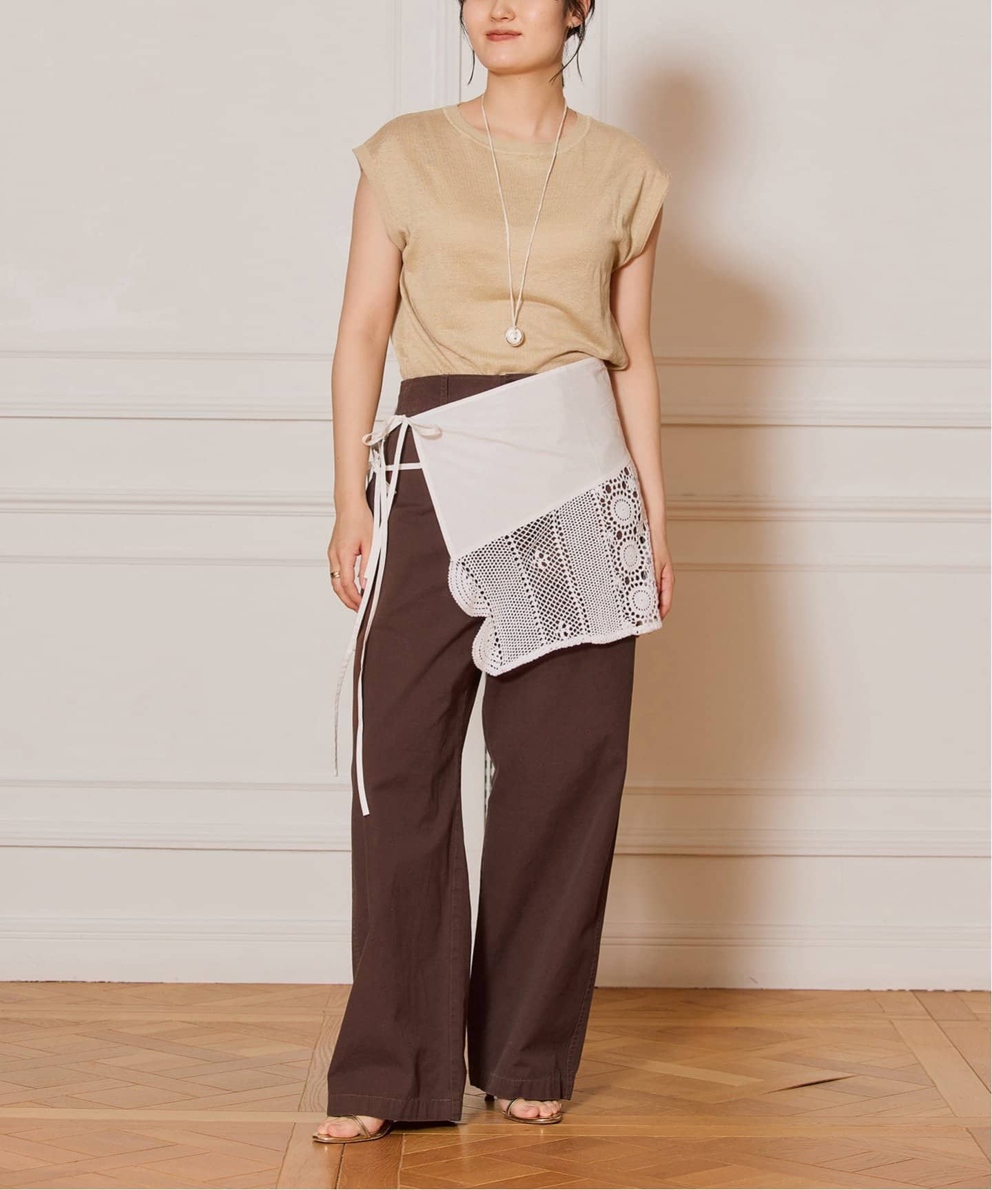 IENA LA BOUCLE Linen フレンチスリーブプルオーバー（ニット