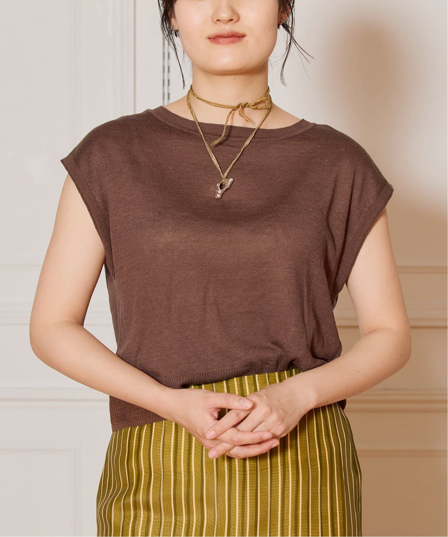IENA LA BOUCLE Linen フレンチスリーブプルオーバー（ニット