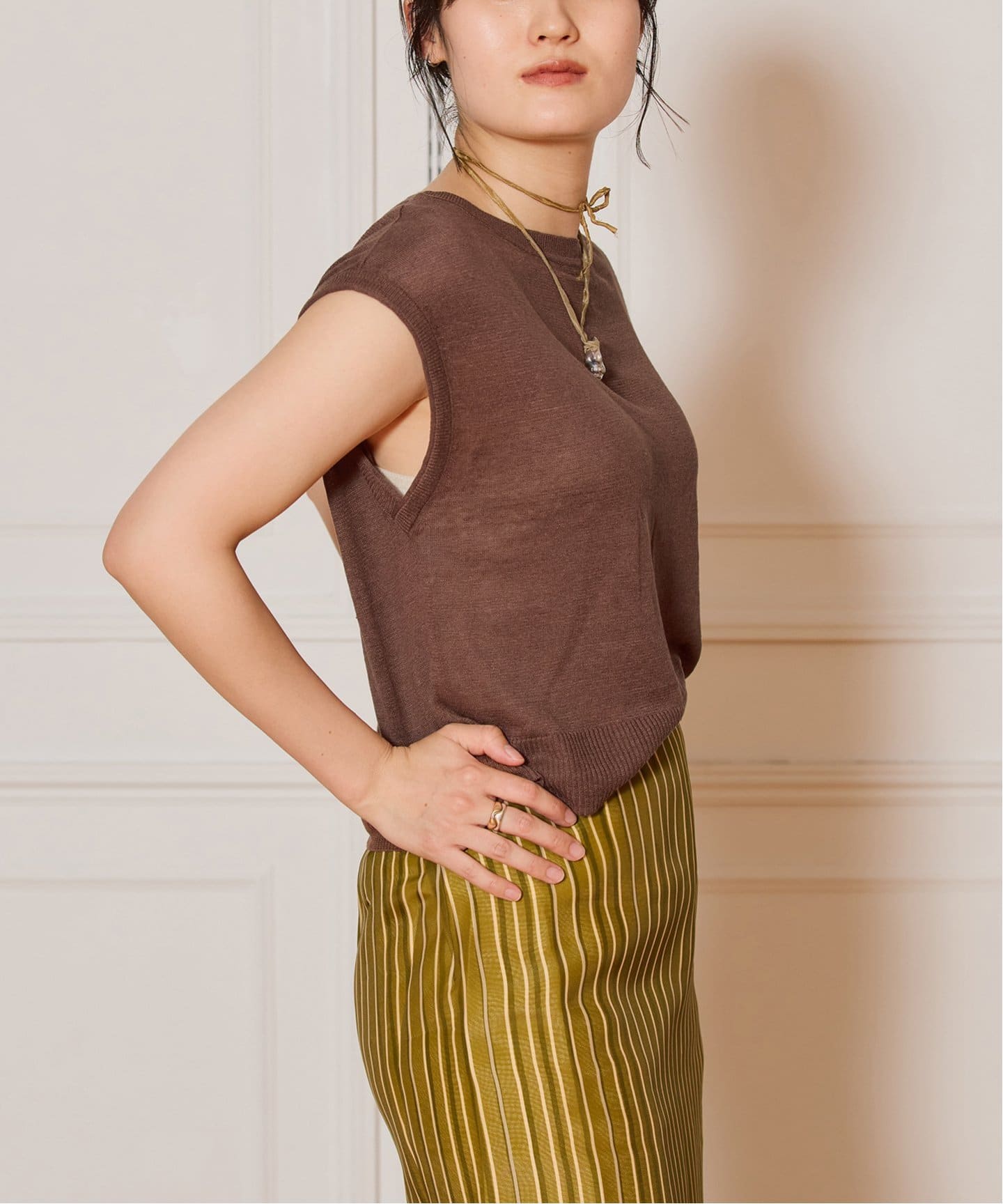 IENA LA BOUCLE Linen フレンチスリーブプルオーバー（ニット