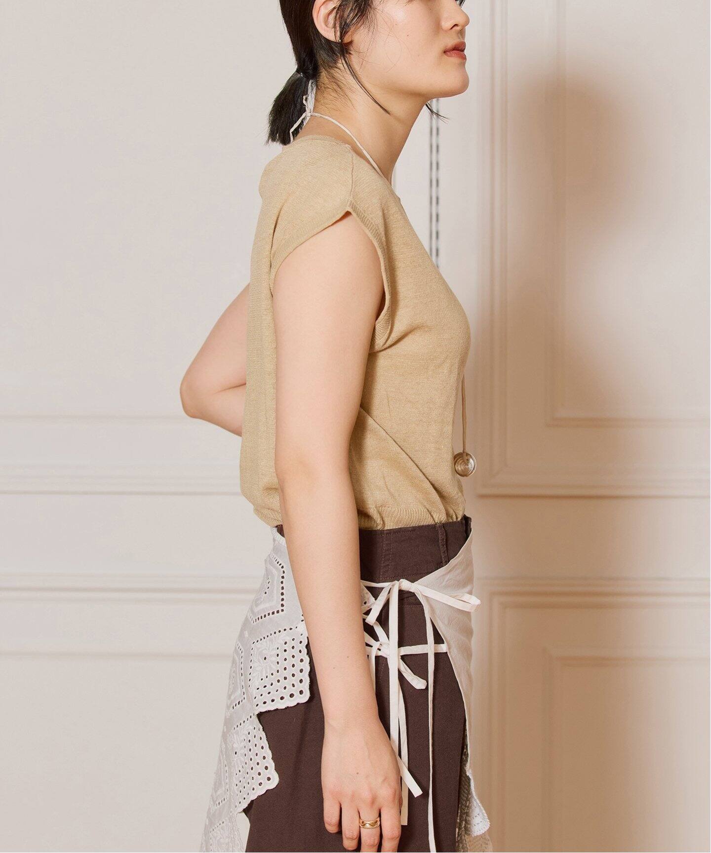 IENA LA BOUCLE Linen フレンチスリーブプルオーバー（ニット