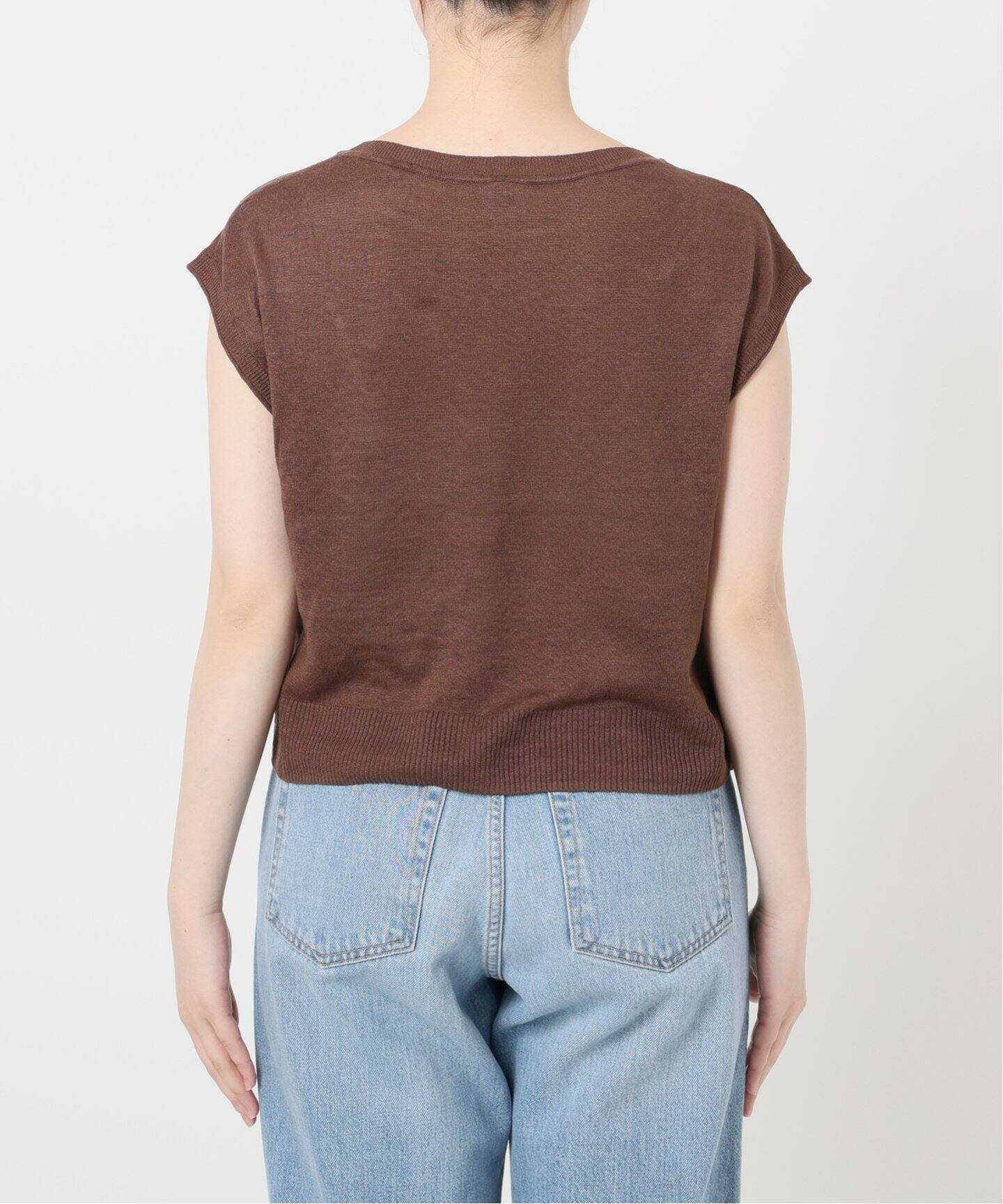 IENA - 【2017SS】 ボーダーリブ フレンチスリーブ プルオーバー IENA LA BOUCLE Linen フレンチスリーブプルオーバー（ニット