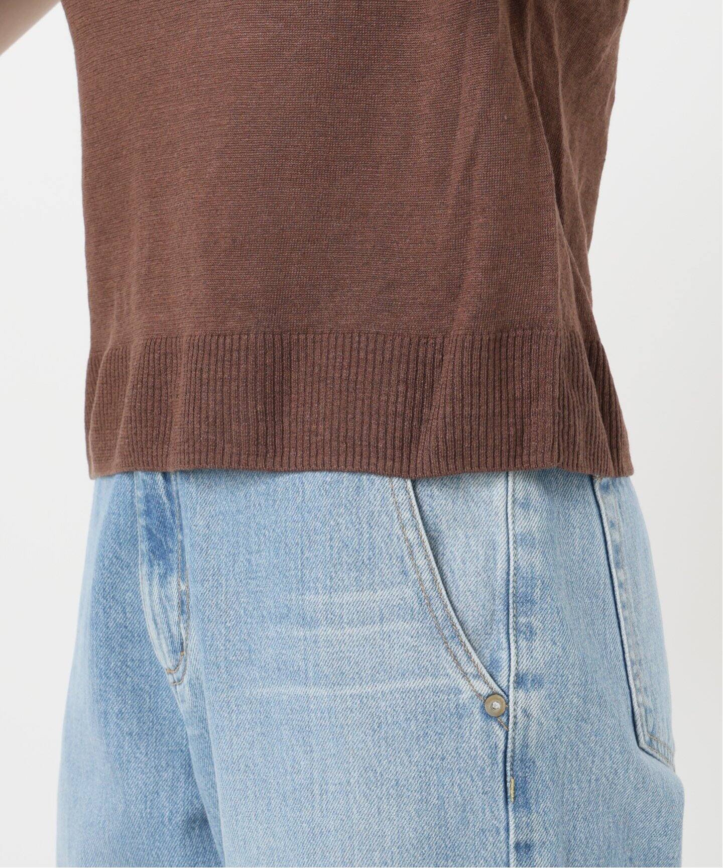 IENA - 【2017SS】 ボーダーリブ フレンチスリーブ プルオーバー IENA LA BOUCLE Linen フレンチスリーブプルオーバー（ニット