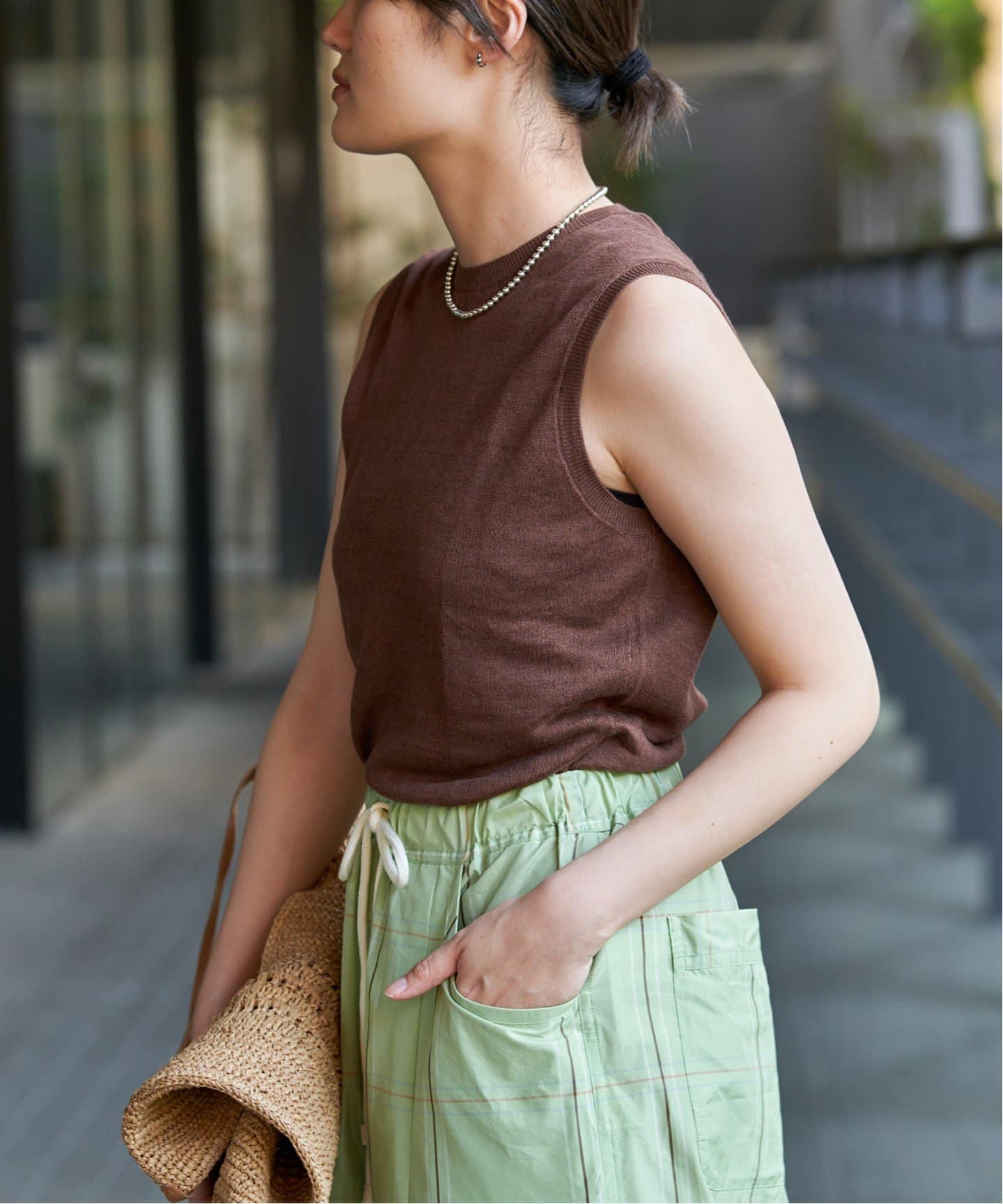 IENA LA BOUCLE Linen ミニ裏毛ノースリーブ（ニット／セーター