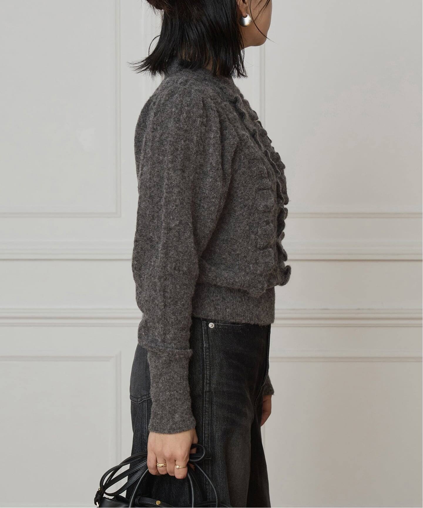 美品 プラージュ ニット セーター アルパカ フリル オーバーサイズ ブラック 自由区（ジユウク） ニット セーター アルパカミドルゲージ ニット