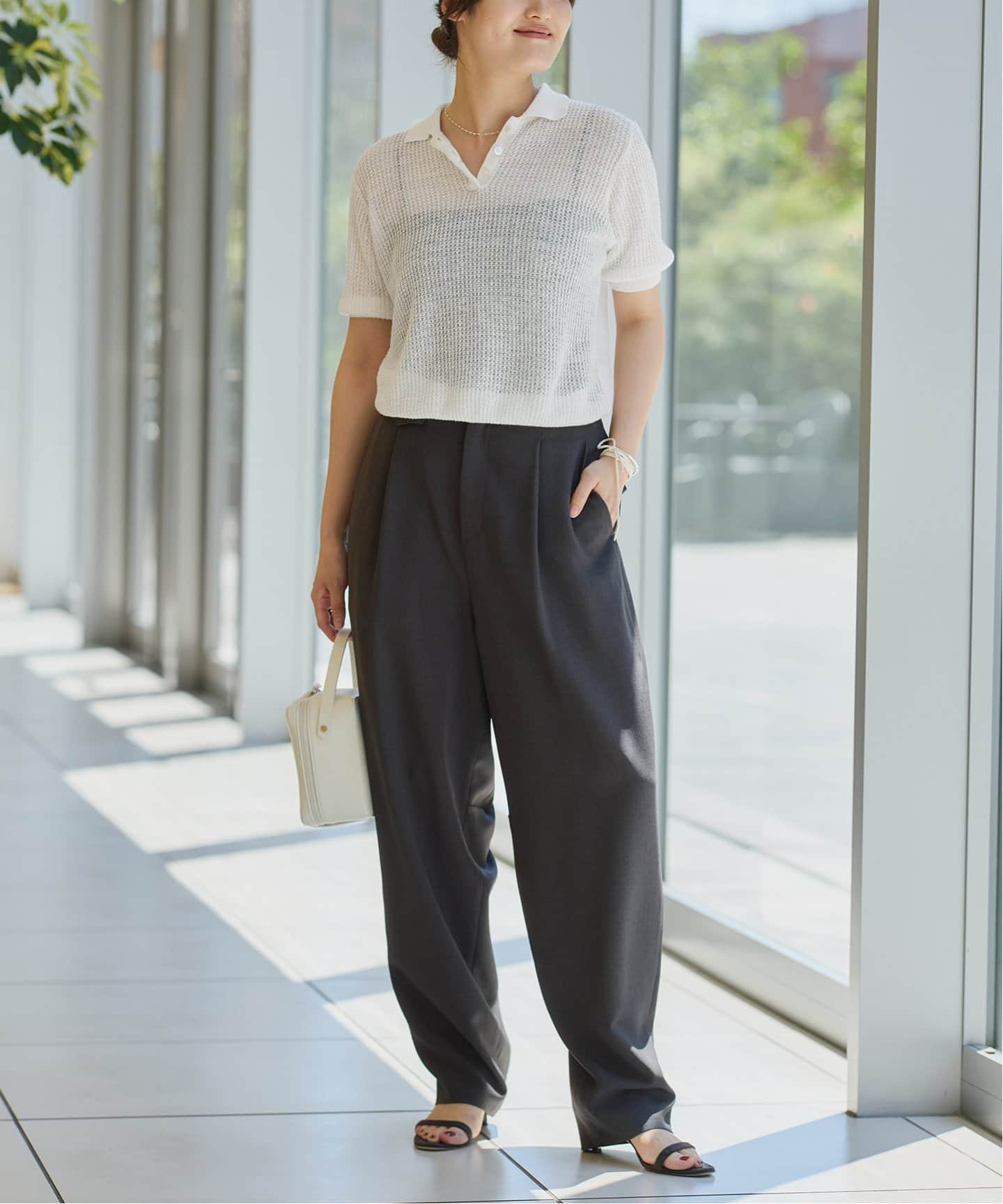 IENA LA BOUCLE Linen ワッフルニットポロシャツ（ニット