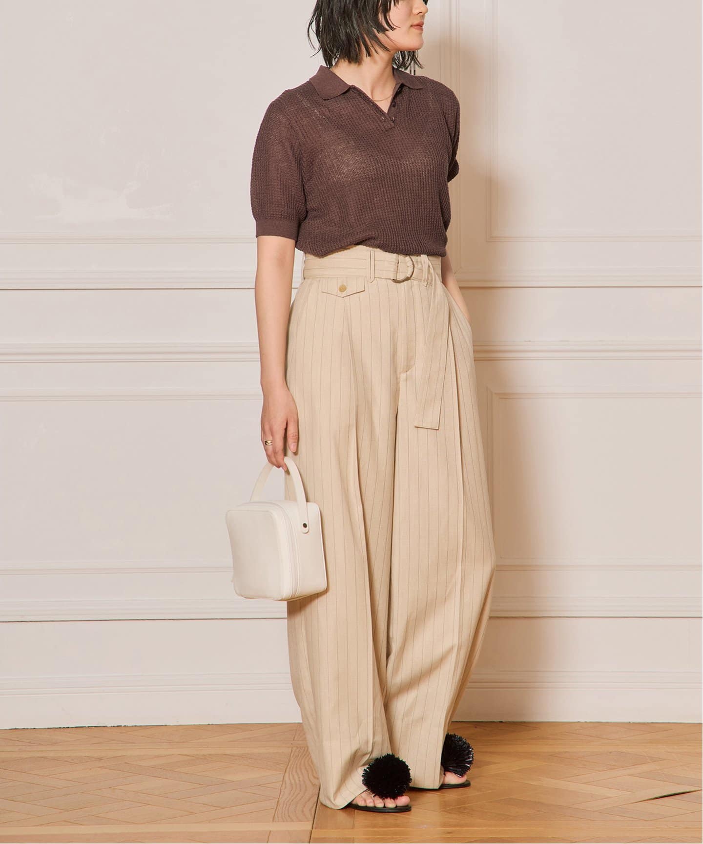 IENA LA BOUCLE Linen ワッフルニットポロシャツ（ニット