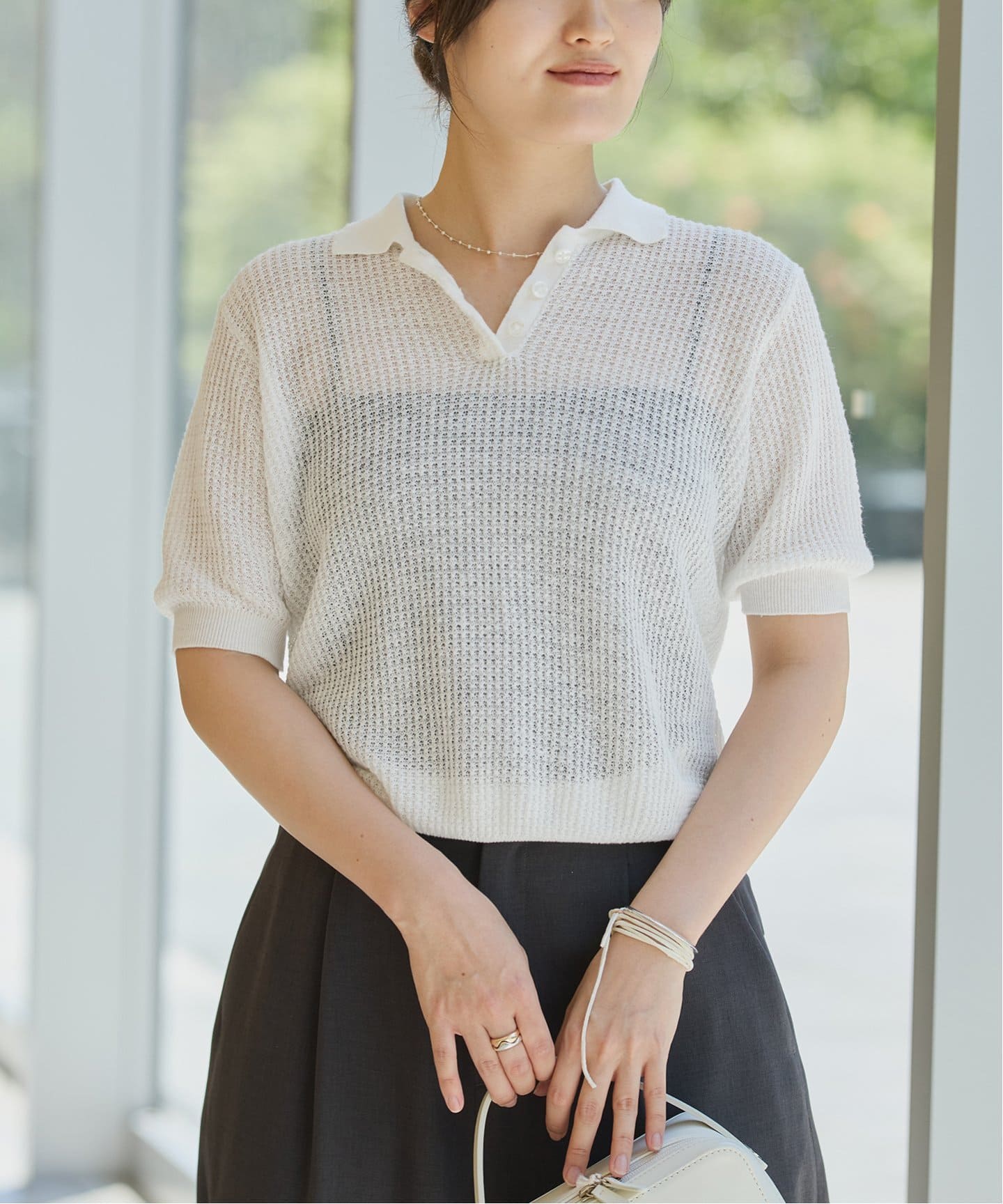 IENA LA BOUCLE Linen ワッフルニットポロシャツ（ニット