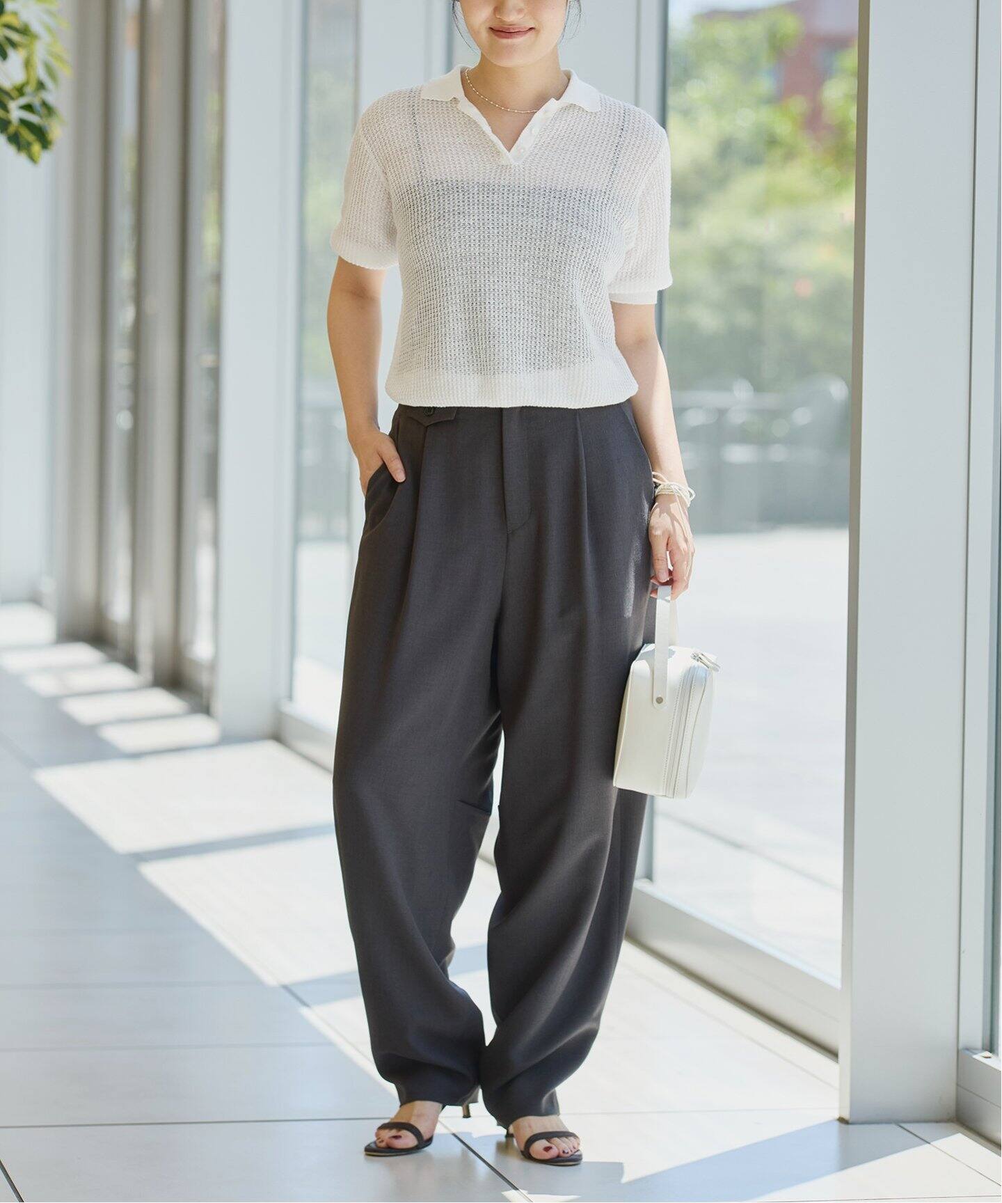 ポロシャツ ポロ IENA LA BOUCLE Linen ワッフルニットポロシャツ レディース IENA LA BOUCLE Linen ワッフルニットポロシャツ（ニット