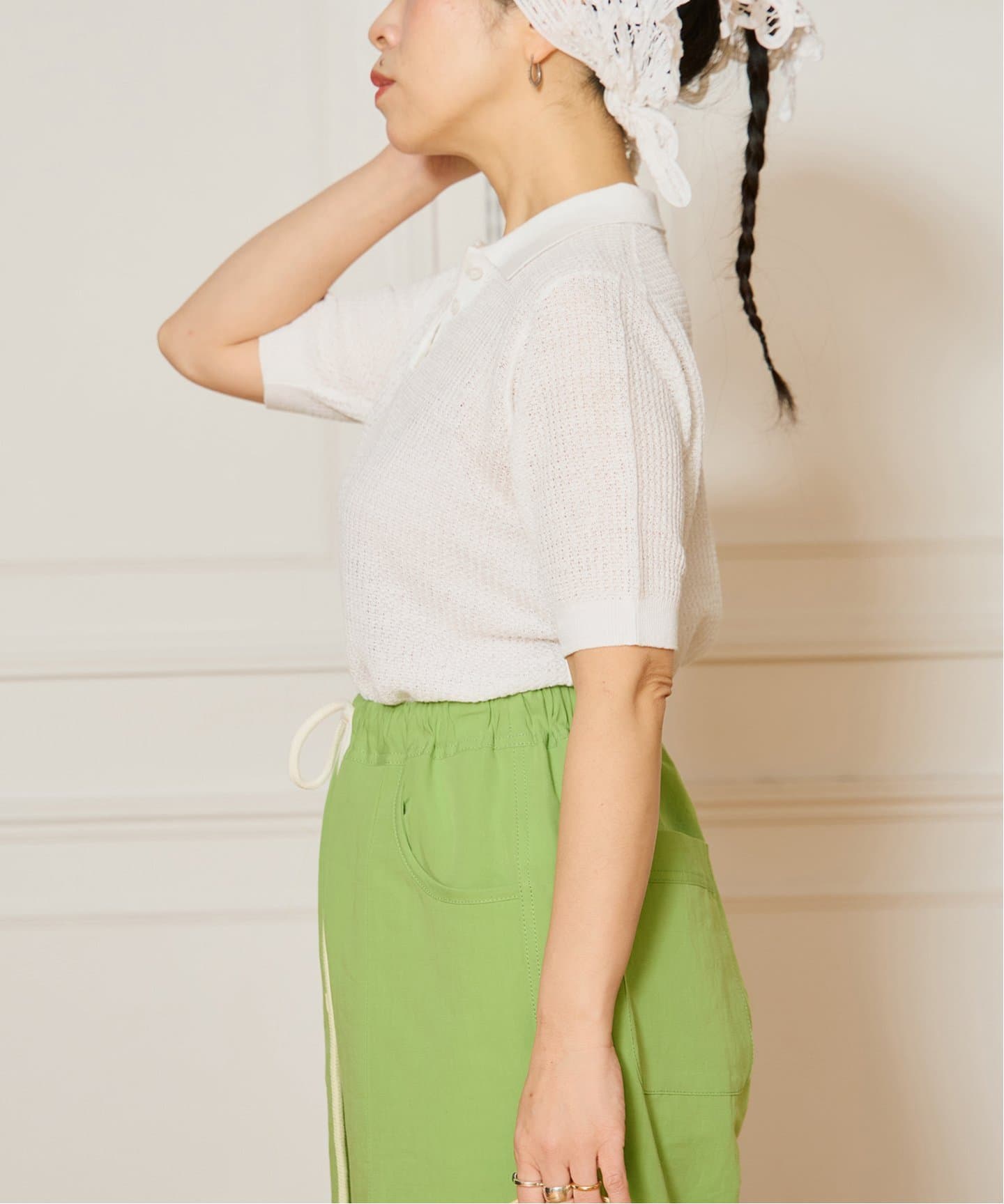 IENA LA BOUCLE Linen ワッフルニットポロシャツ（ニット／セーター