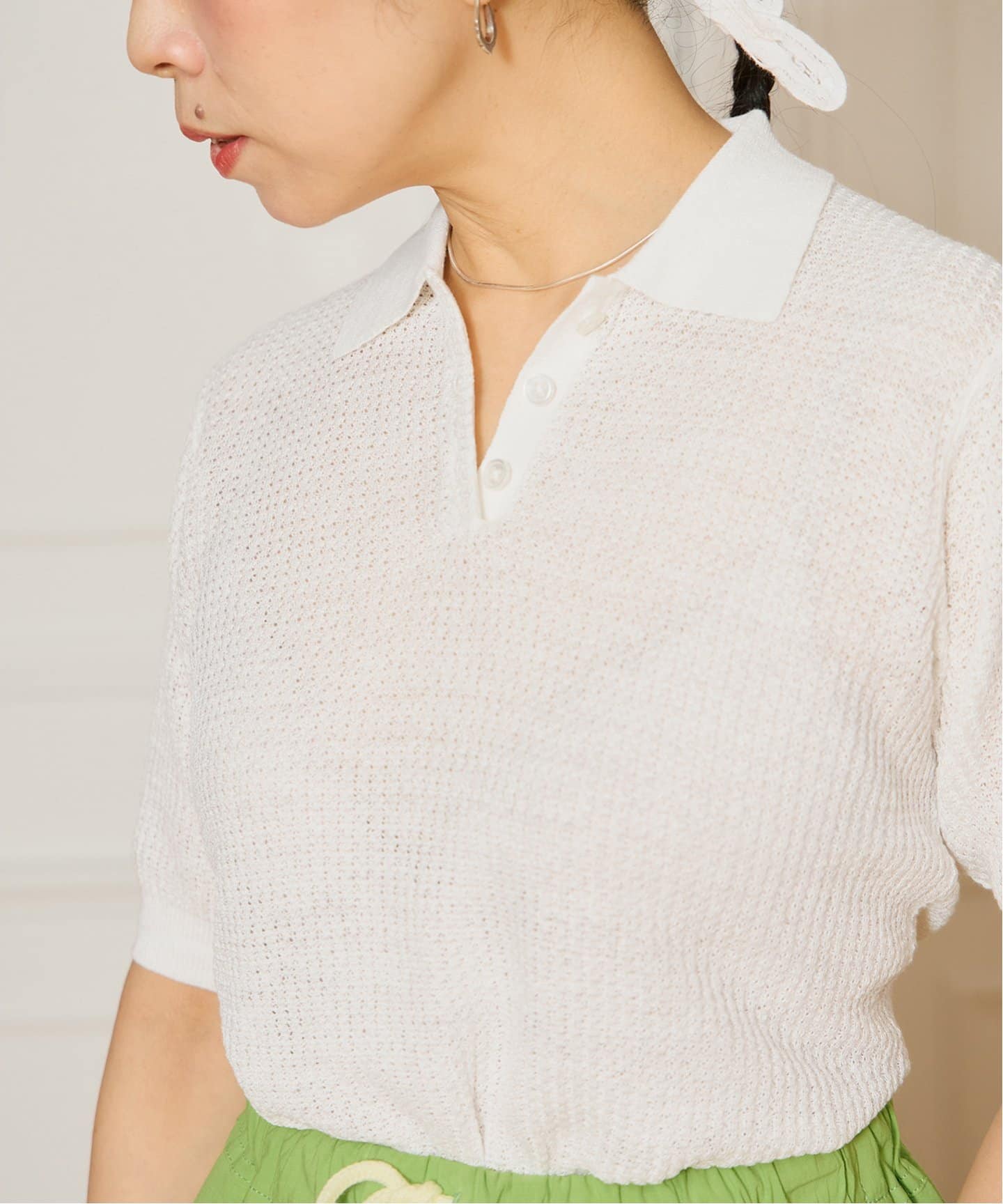 IENA LA BOUCLE Linen ワッフルニットポロシャツ（ニット／セーター