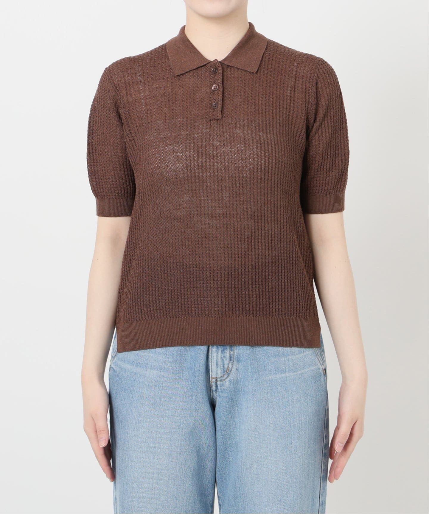 IENA LA BOUCLE Linen ワッフルニットポロシャツ（ニット