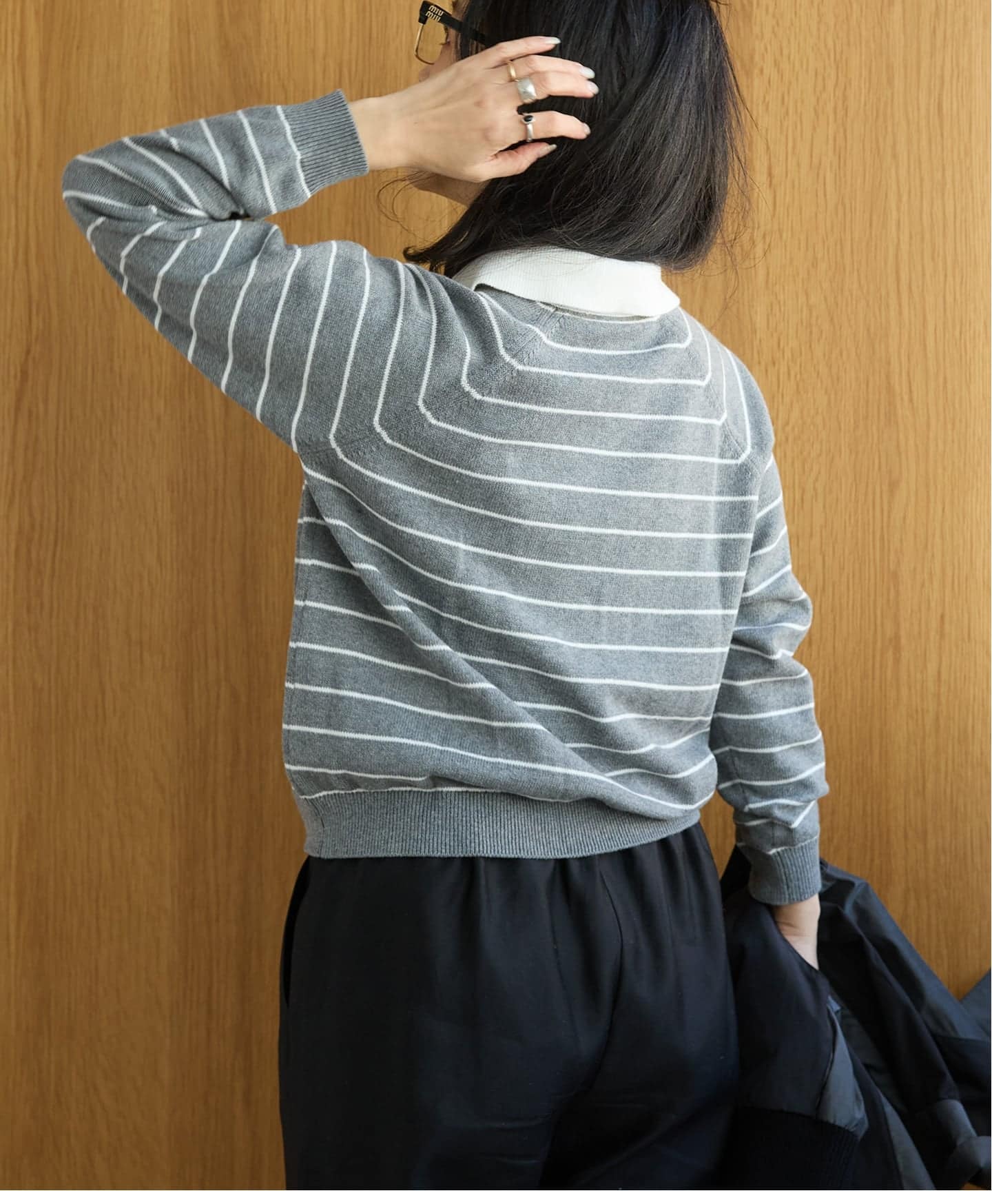 IENA LA BOUCLE ボーダーラガーシャツニット（ニット／セーター