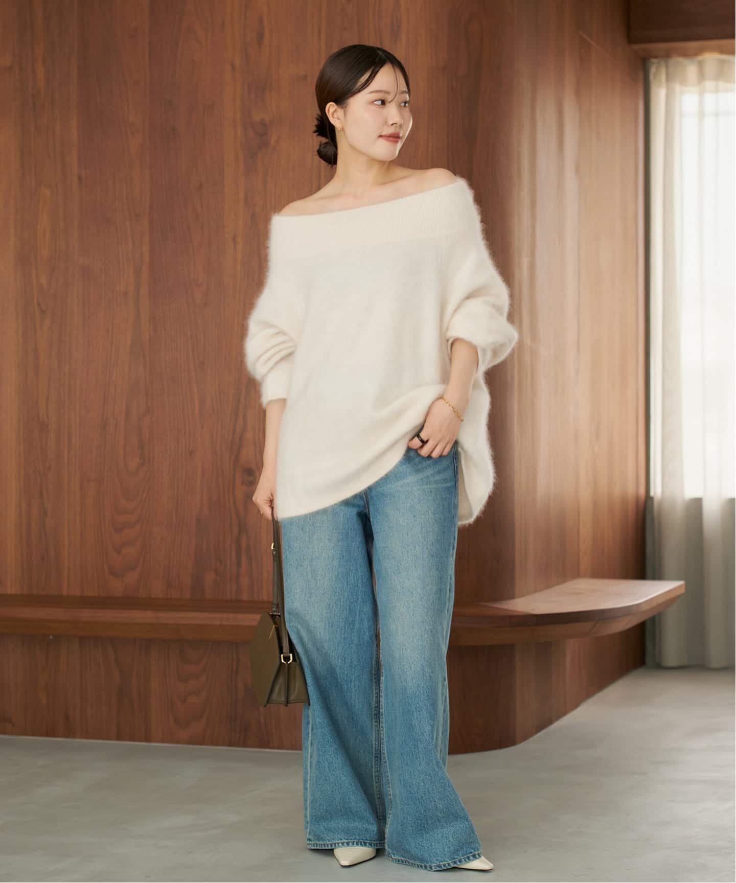Plage off shoulder slit ニット ホワイト plage（プラージュ）の「Off shoulder slit ニット（ニット/セーター