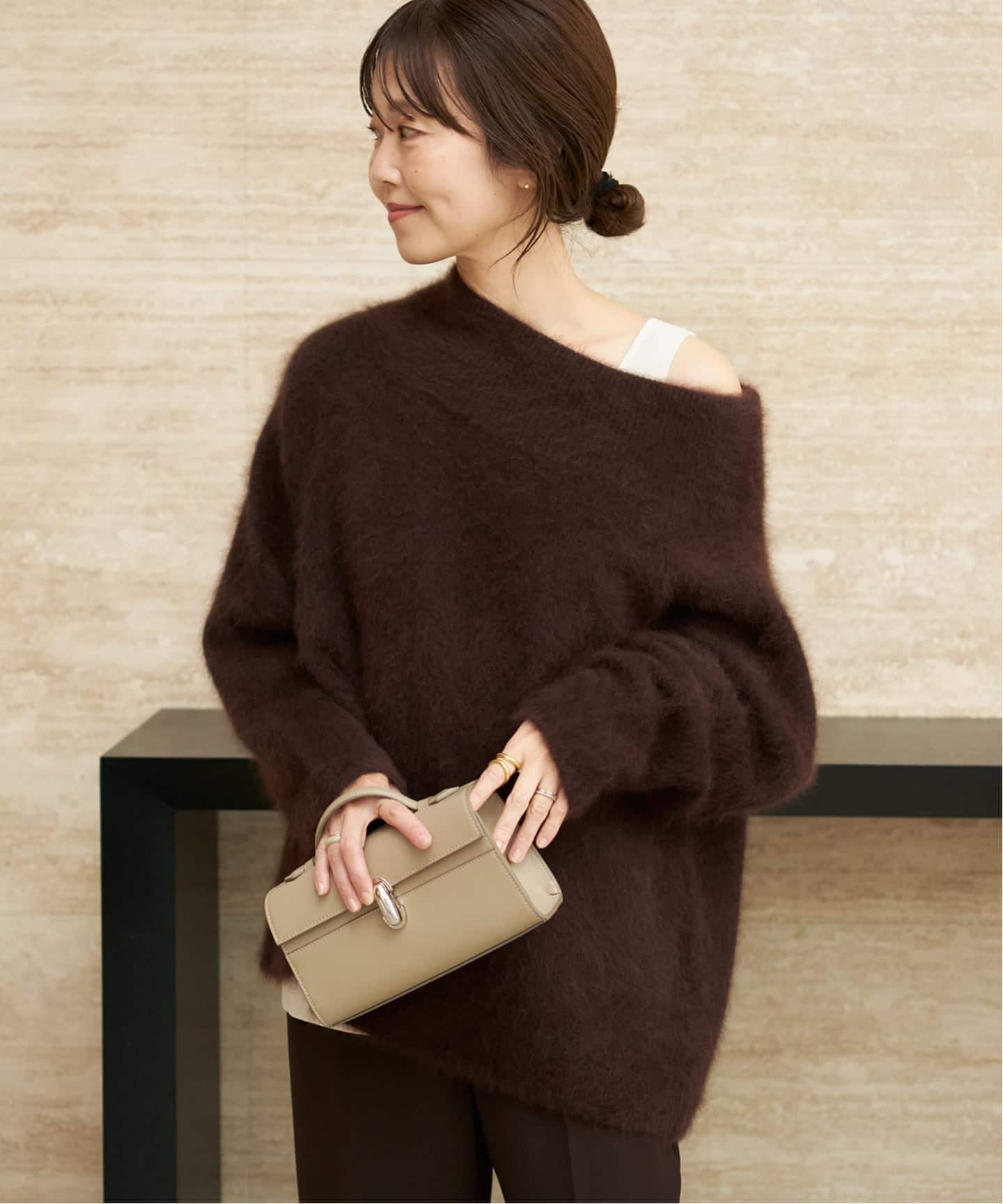 【新品未使用】Plage☆リネン混ダークブラウン長袖ニット 新品未使用】Plage☆リネン混ダークブラウン長袖ニット