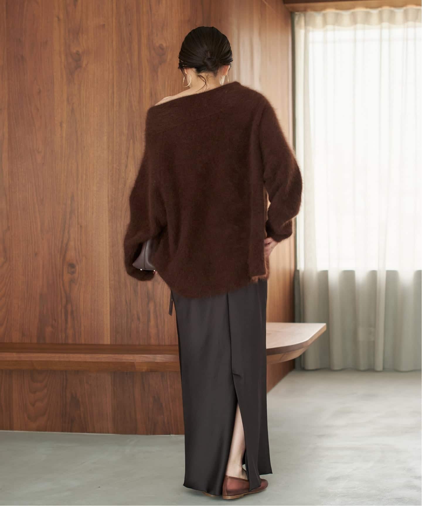 【新品未使用】Plage☆リネン混ダークブラウン長袖ニット Fur Off Neck ニット（ニット／セーター）｜Plage（プラージュ