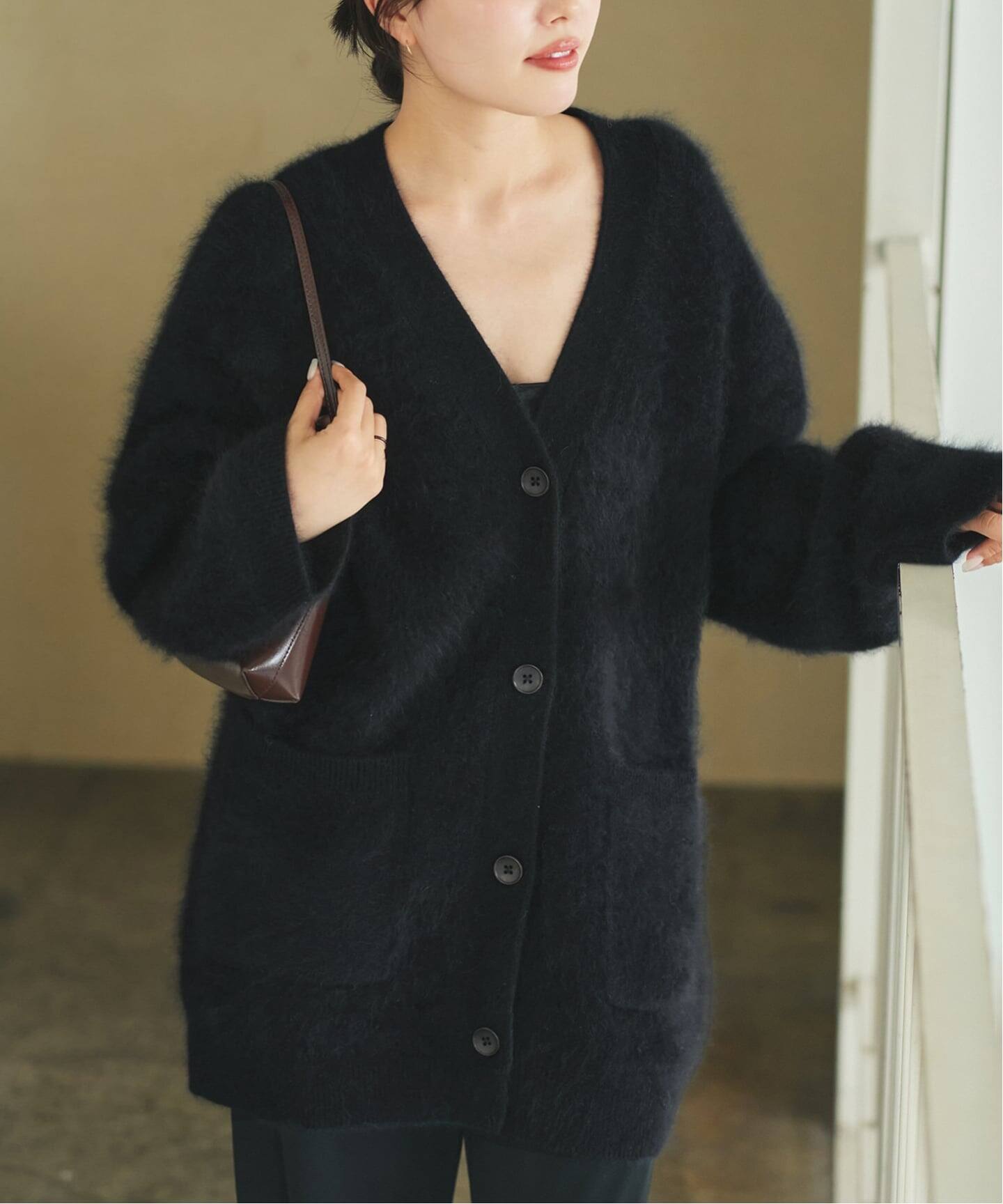plage プラージュ　Fur V カーディガン　ブラック Fur Midi カーディガン（カーディガン）｜Plage（プラージュ）の通販