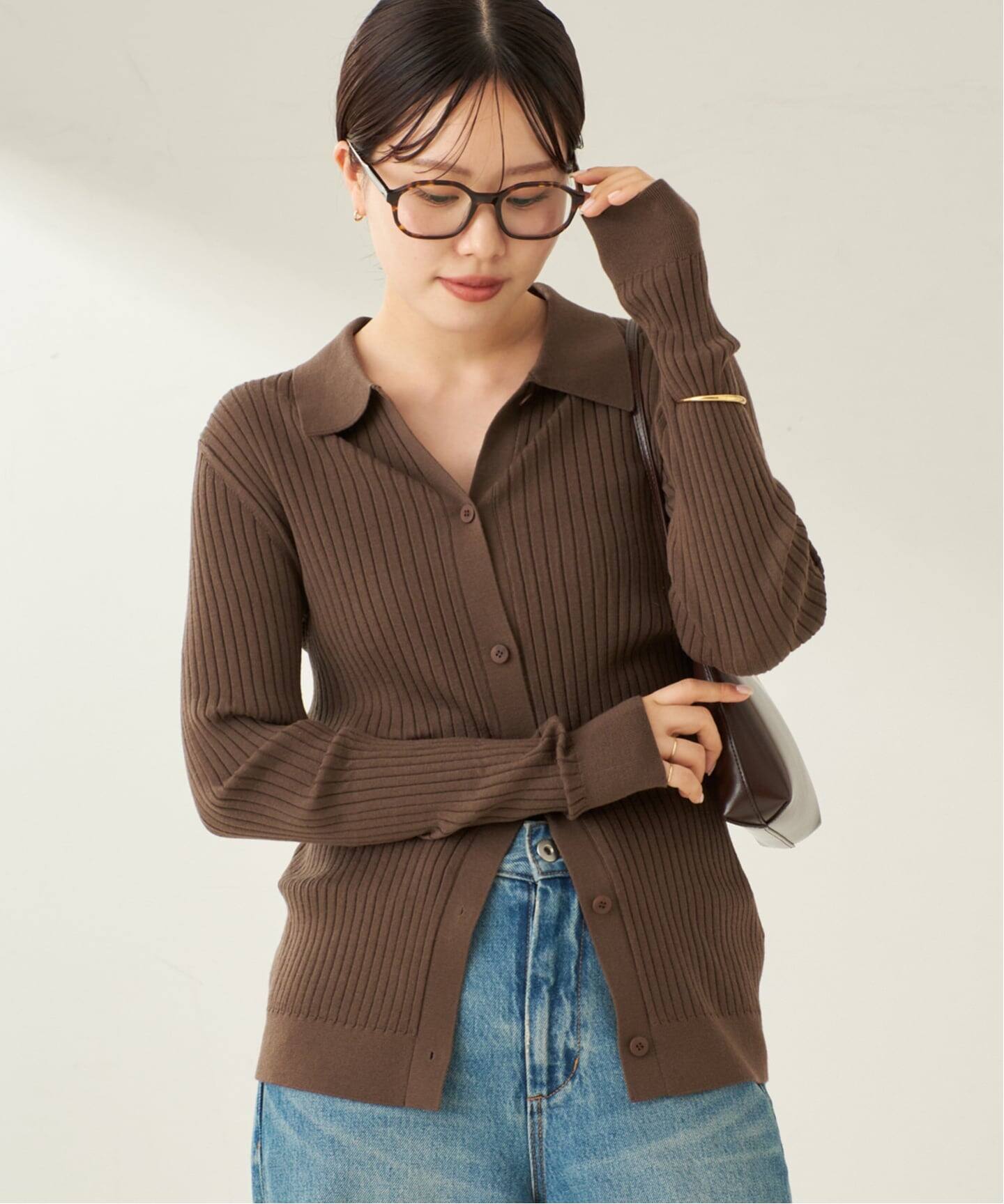 プラージュ　Collar カーディガン 予約》Collar Wide Rib カーディガン（カーディガン）｜Plage