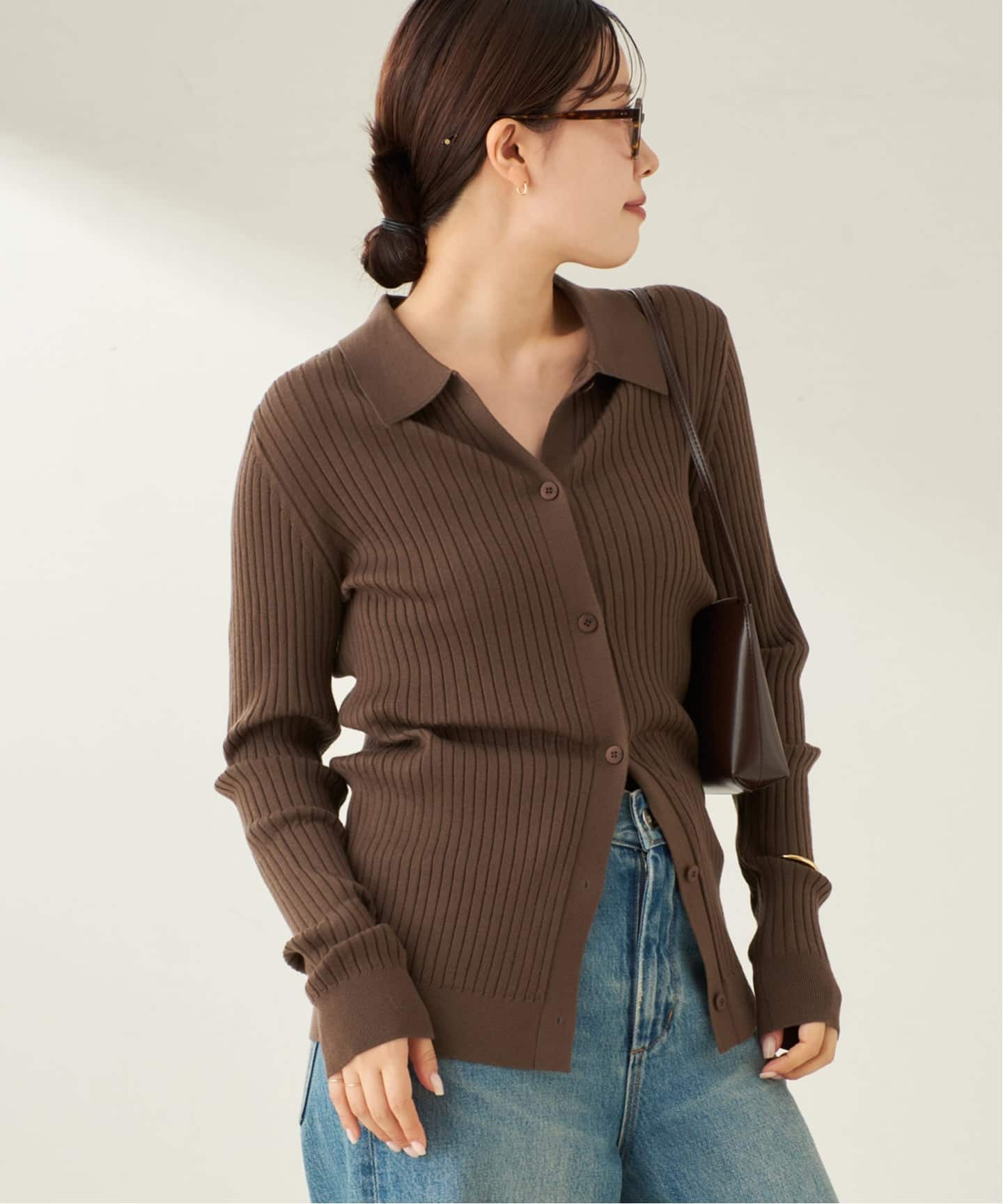 予約》Collar Wide Rib カーディガン（カーディガン）｜Plage