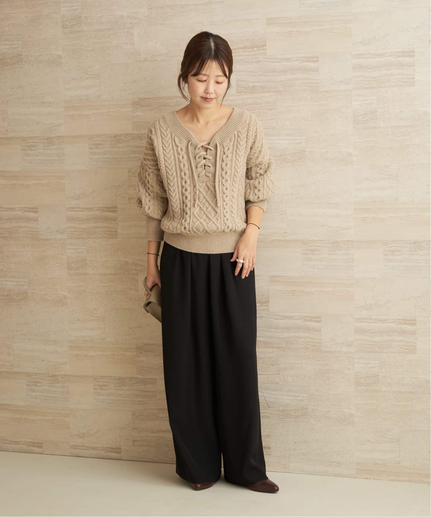 2WAY レースアップ アランプルオーバー（ニット／セーター）｜Plage