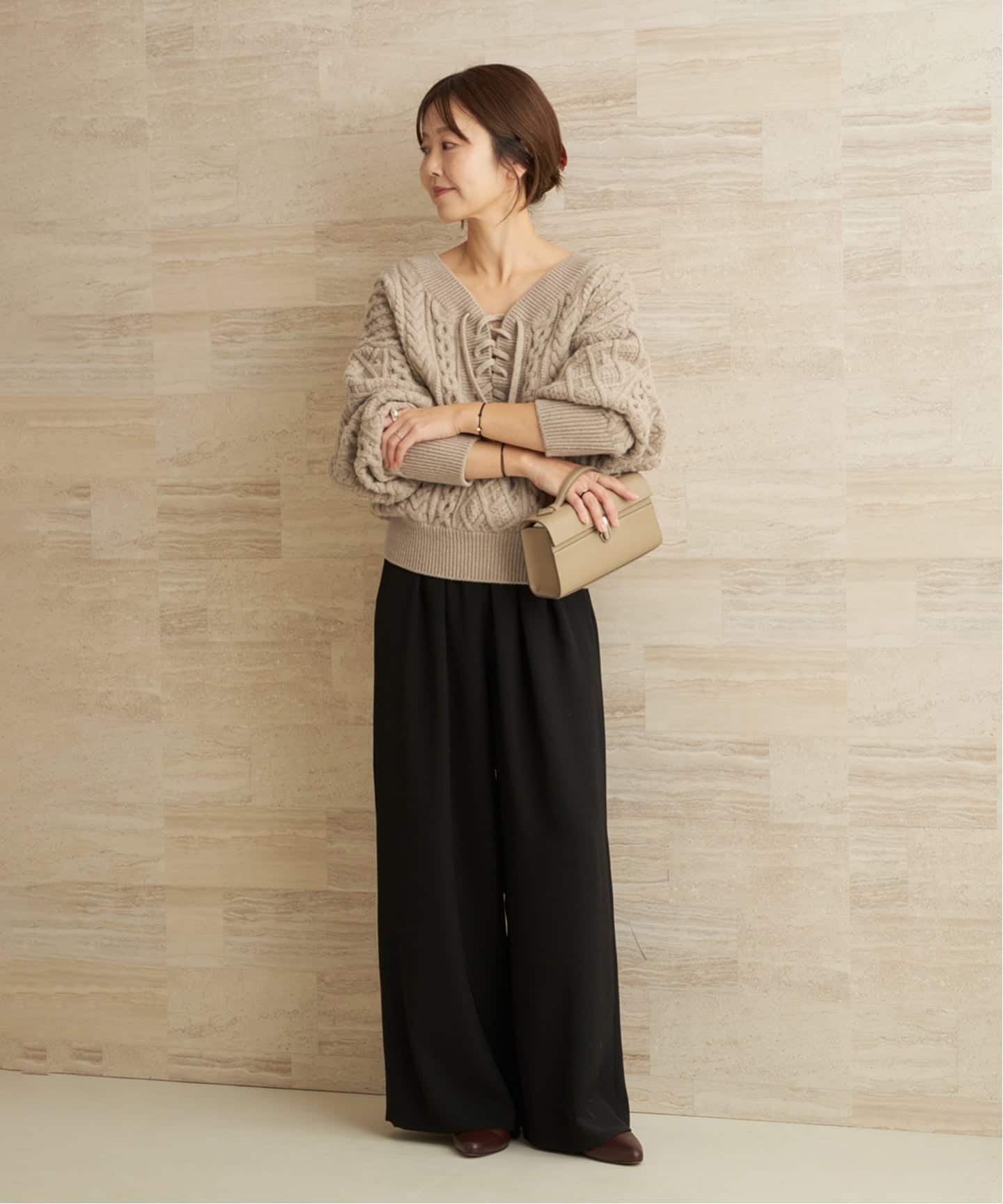 2WAY レースアップ アランプルオーバー（ニット／セーター）｜Plage