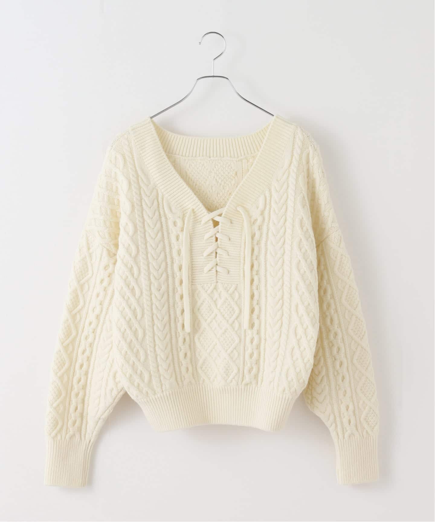 2WAY レースアップ アランプルオーバー（ニット／セーター）｜Plage