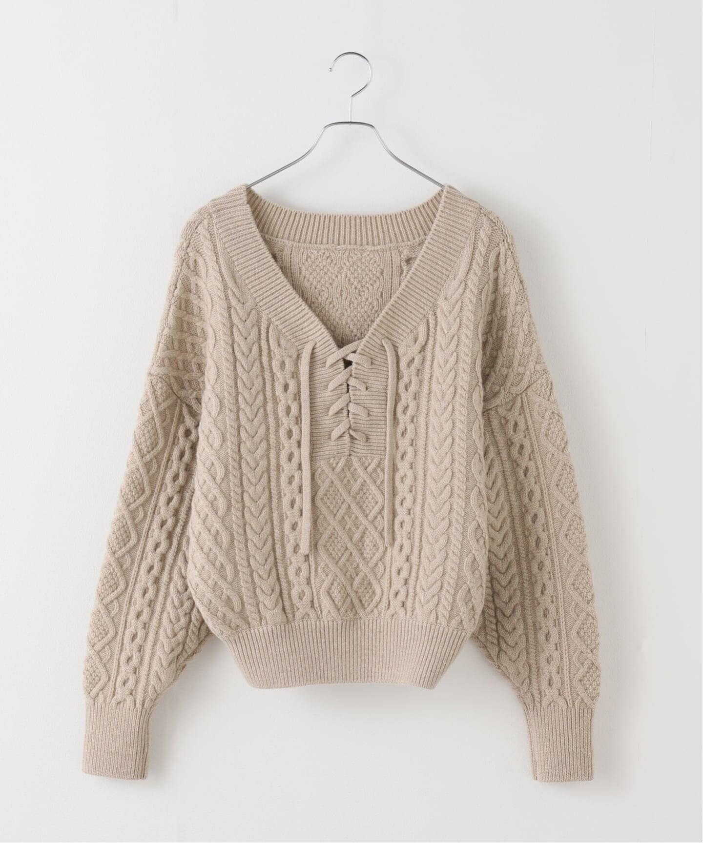 2WAY レースアップ アランプルオーバー（ニット／セーター）｜Plage