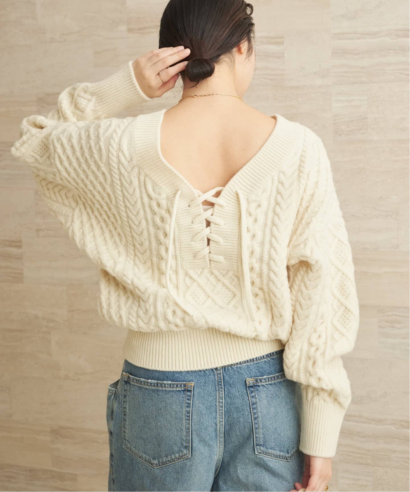 2WAY レースアップ アランプルオーバー（ニット／セーター）｜Plage