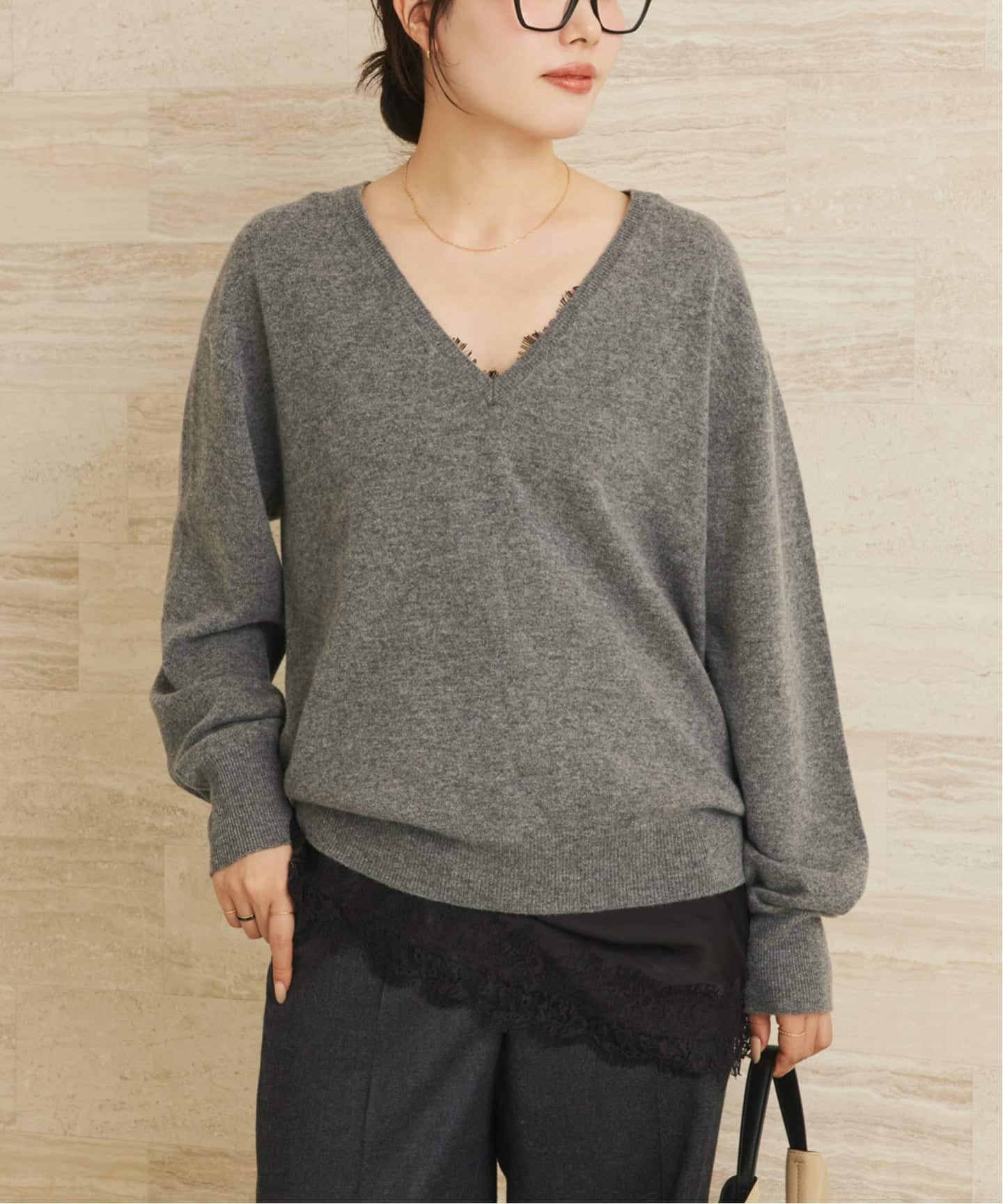 plage CASHMERE Mix フカVネック プルオーバー ニット グレー プラージュ カシミヤmixフカVネックプルオーバー - メルカリ