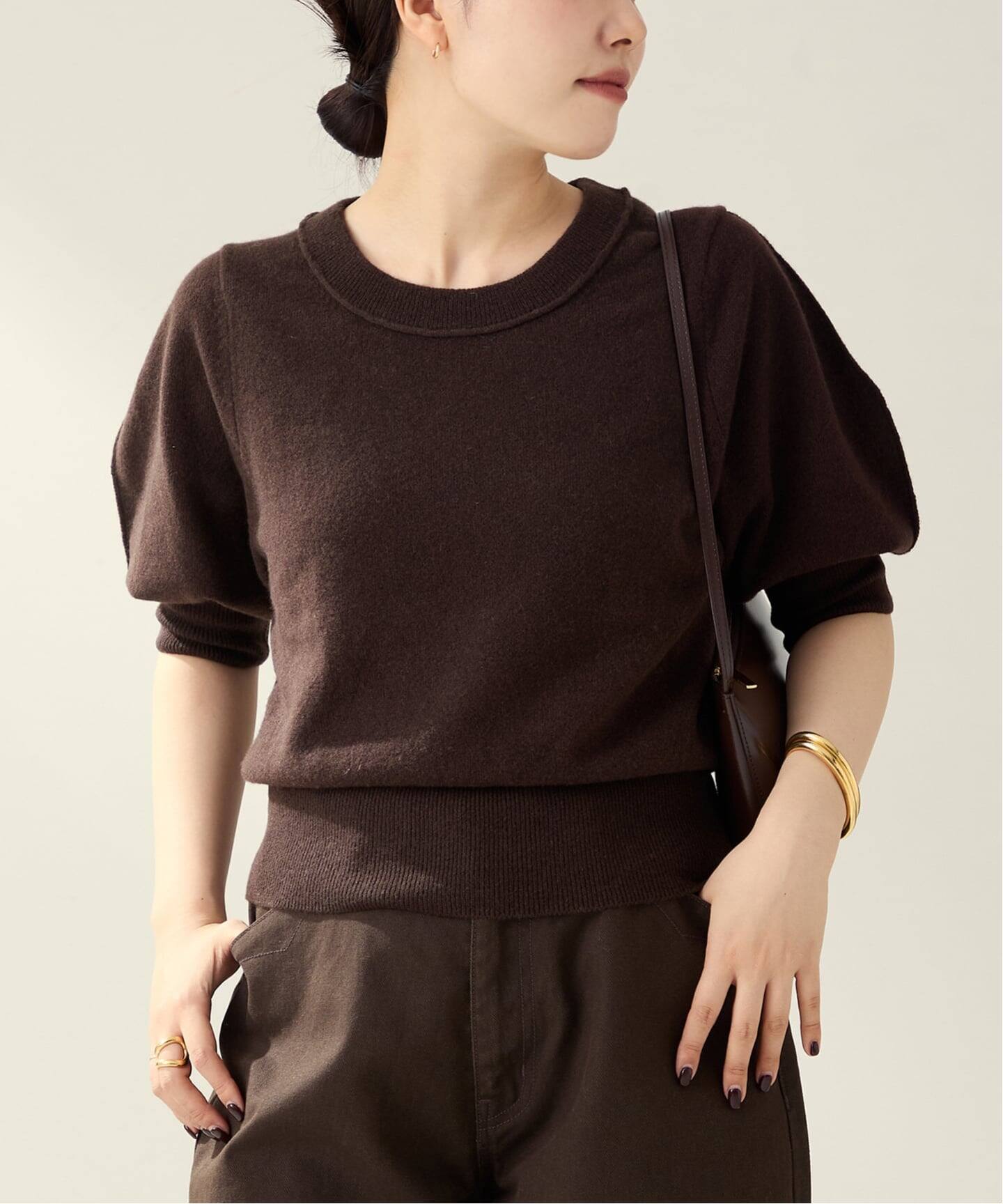 新品未使用タグ付き Plage R'IAM ハーフスリーブパフニット ブラウン R'IAM ハーフスリーブパフニット（ニット／セーター）｜Plage