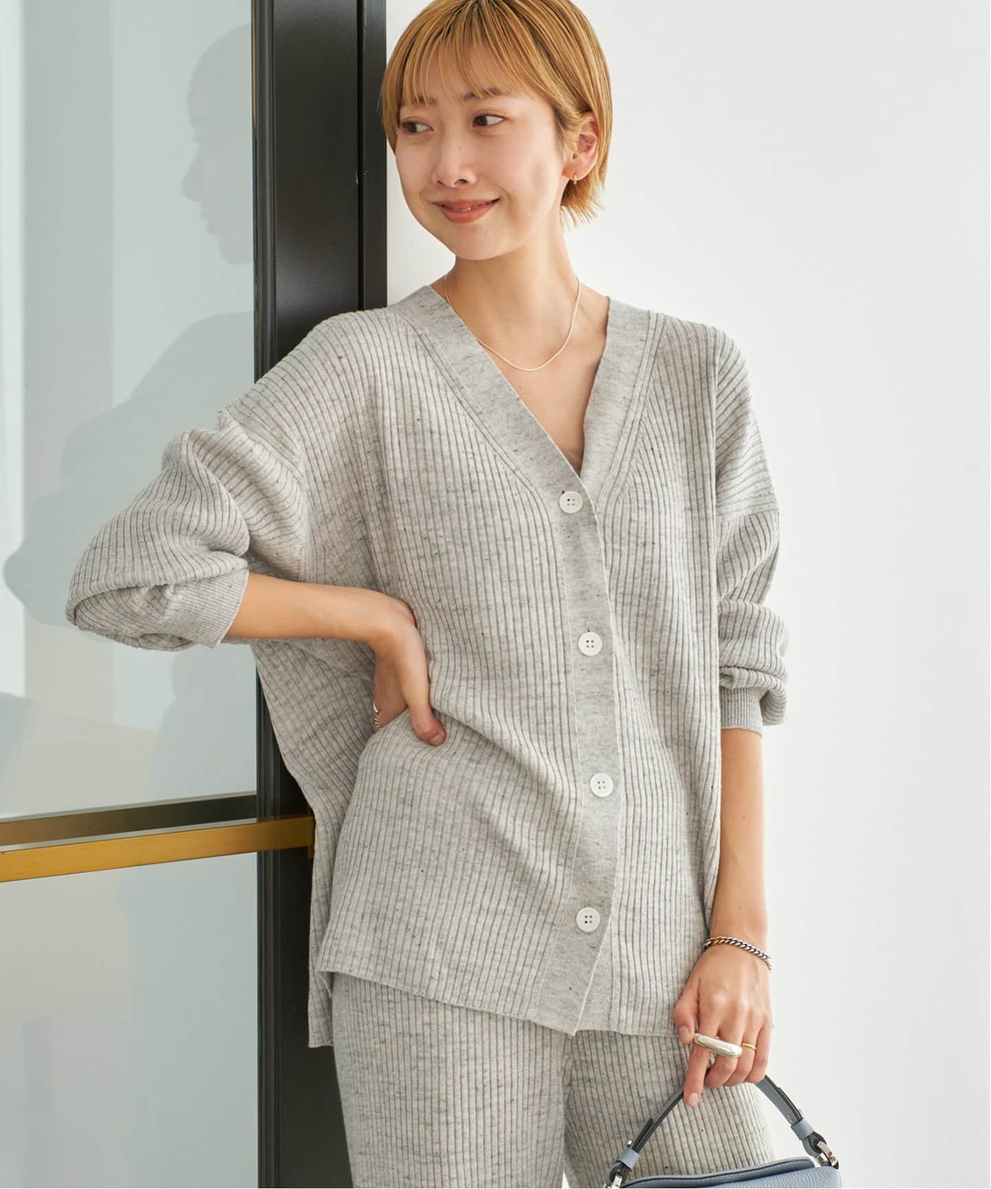 Plage - ★プラージュ★リブニットウールカーディガン グレー Collar Knit カーディガン（カーディガン）｜Plage（プラージュ