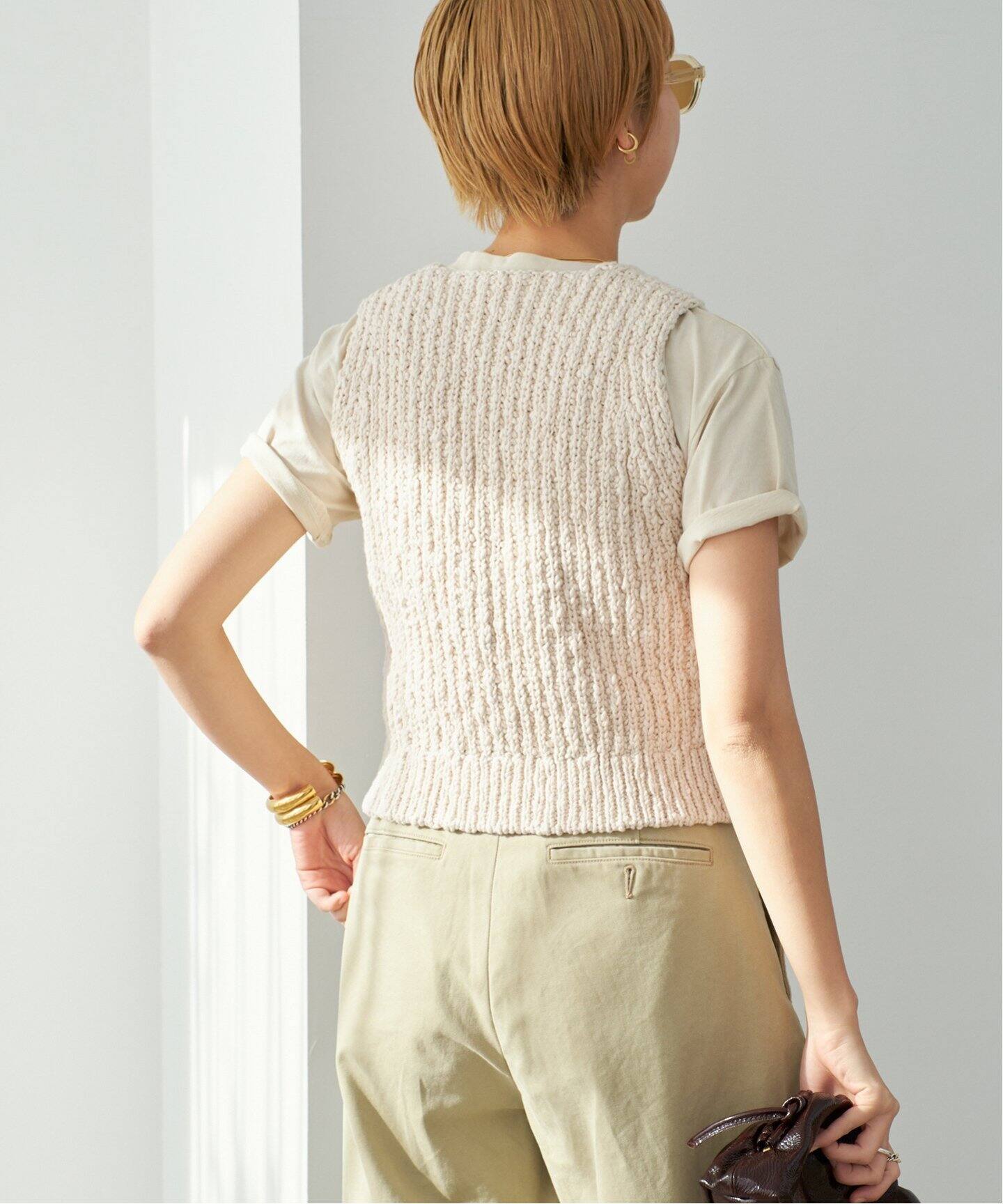 新品　Plage Sleeveless Nuance Knit ベージュ Tシャツの様な着心地で《きれいめ感》をキープ！「Sleeveless
