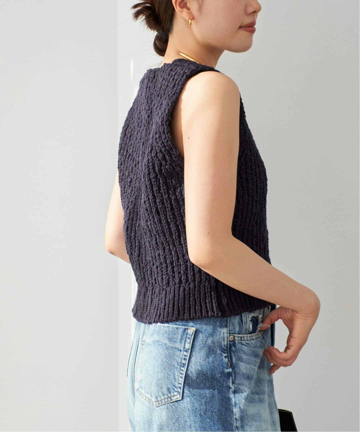 美品 MHL. COTTON LINEN SLUB ニットベスト リネン混 コットン クルーネック ニット ベスト | ブランド古着