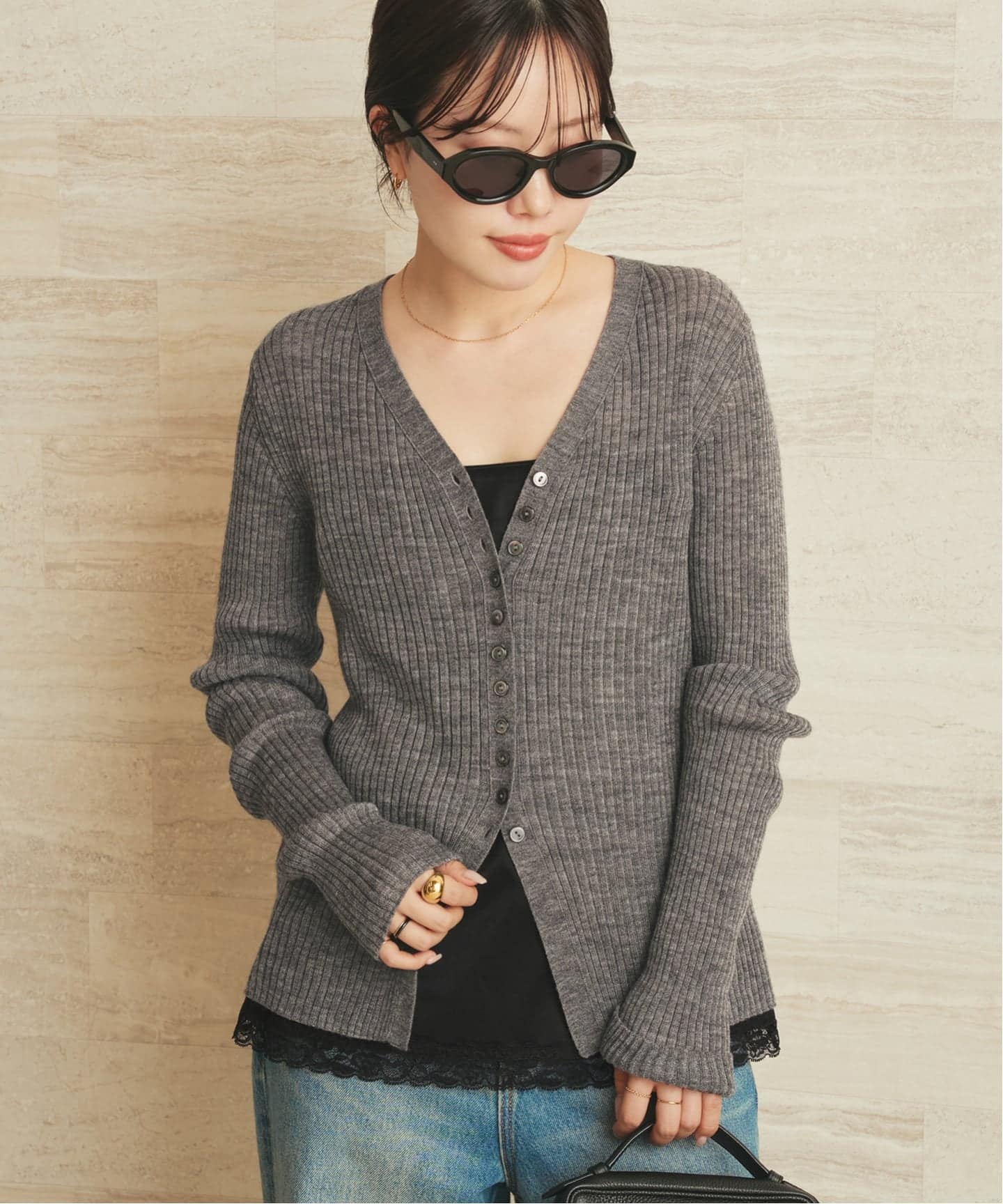 Plage floche rib カーディガン グレーB plage カーディガン RIB BUTTON レディース : ZOZOTOWN Yahoo!店