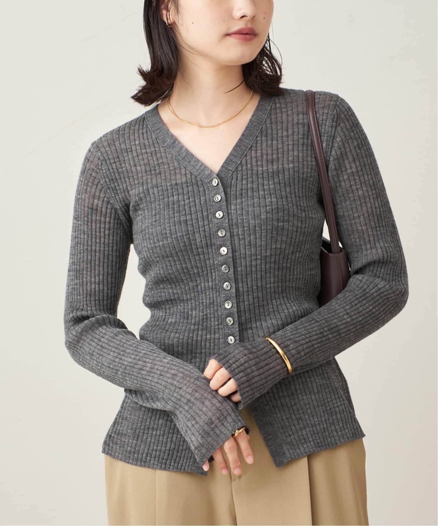 値下げ可　RIB BUTTON カーディガン　Plage プラージュ　新品 RIB BUTTON カーディガン（カーディガン）｜Plage（プラージュ