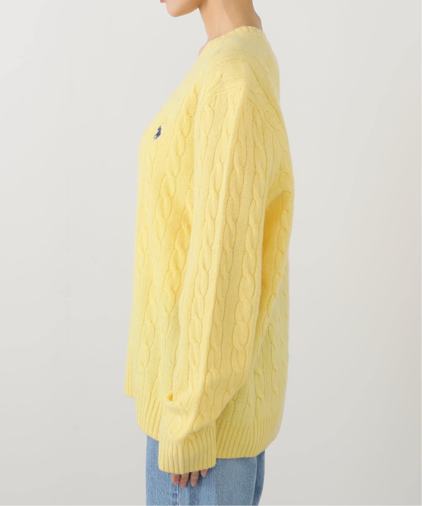 ポロラルフローレン ケーブルニットポロシャツ L イエロー ウォッシュ加工 ポロラルフローレン ケーブルニットポロシャツ L イエロー ウォッシュ