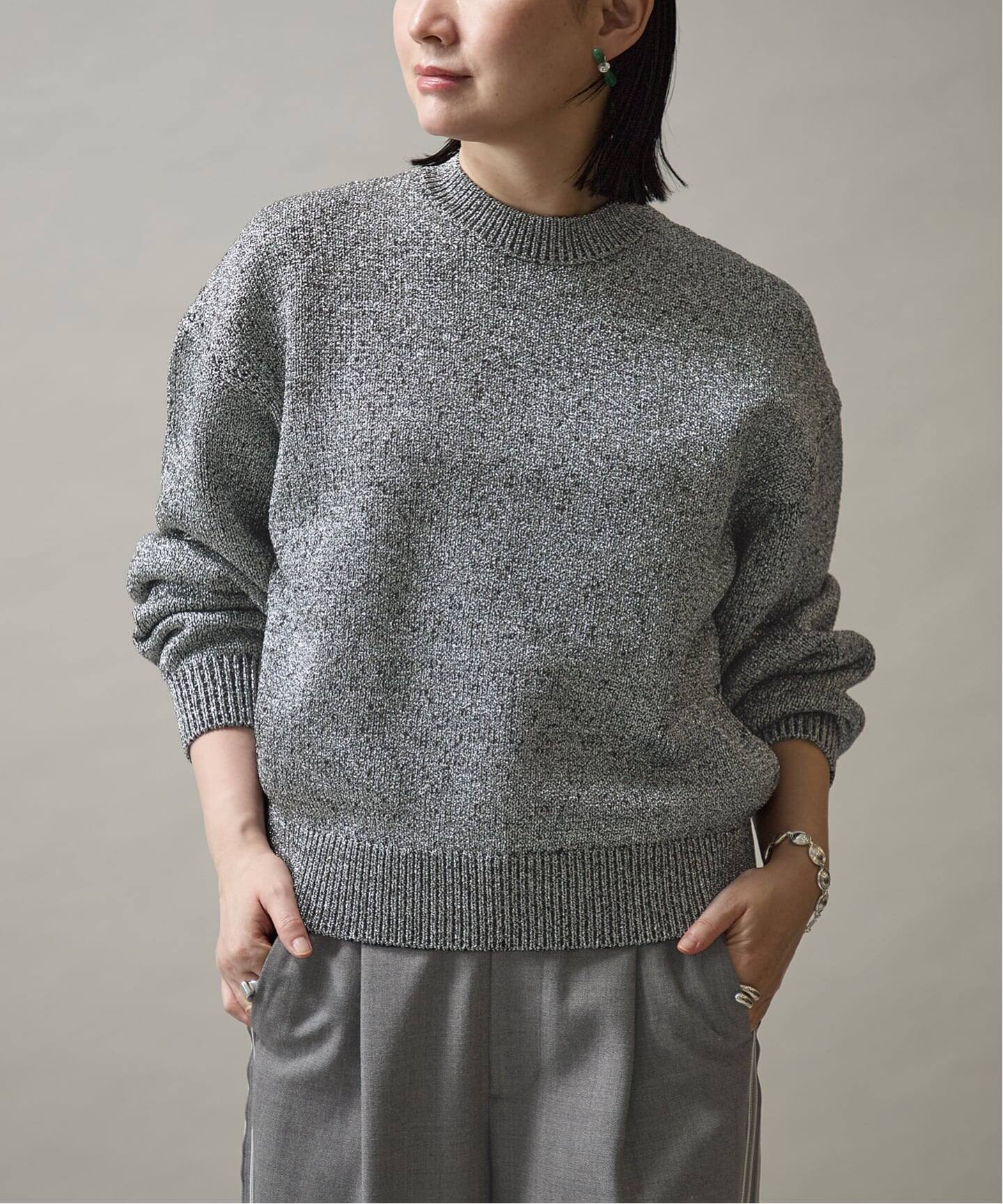 ラメリリヤーン クルーネックプルオーバー（ニット／セーター