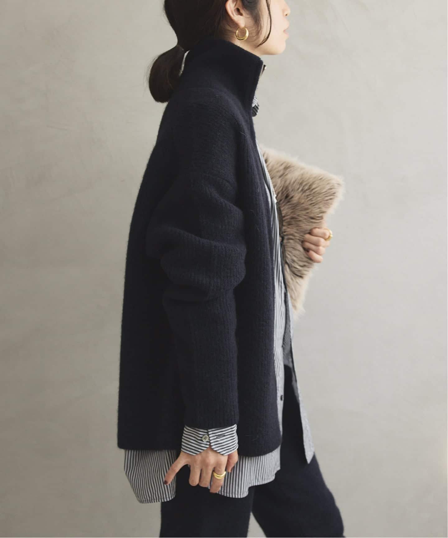 【新品未使用】ヴェルメイユパーイエナ 24AWツイード カーディガン F 黒 woolyakmix knit ZIPカーディガン（カーディガン）｜VERMEIL par iena
