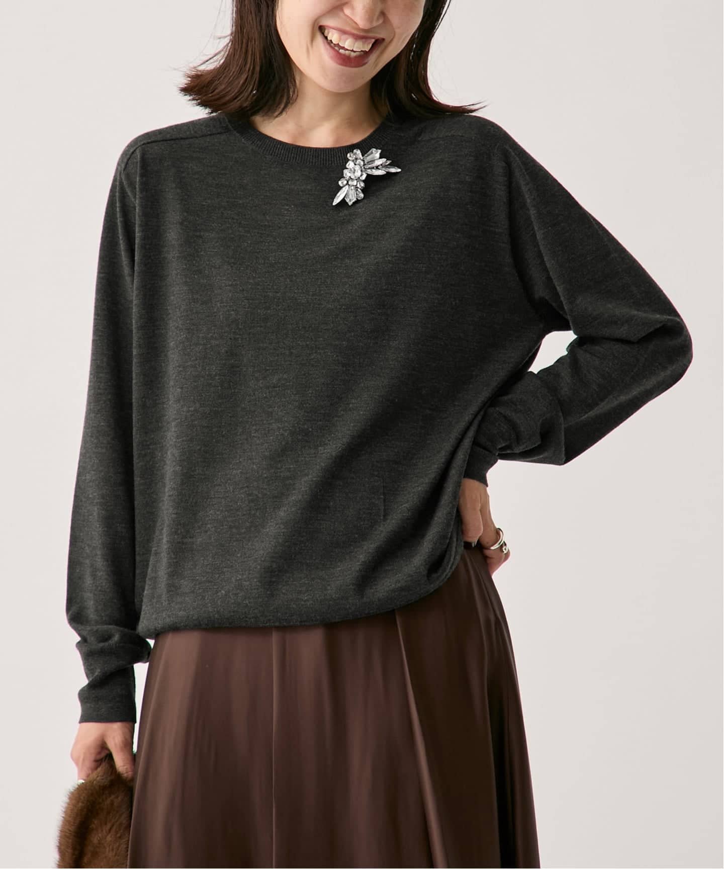 【美品】ヴェルメイユパーイエナ　Co/Ryペプラムニットプルオーバー　ブラウン 予約》GLOW wool crew knit（ニット／セーター）｜VERMEIL par