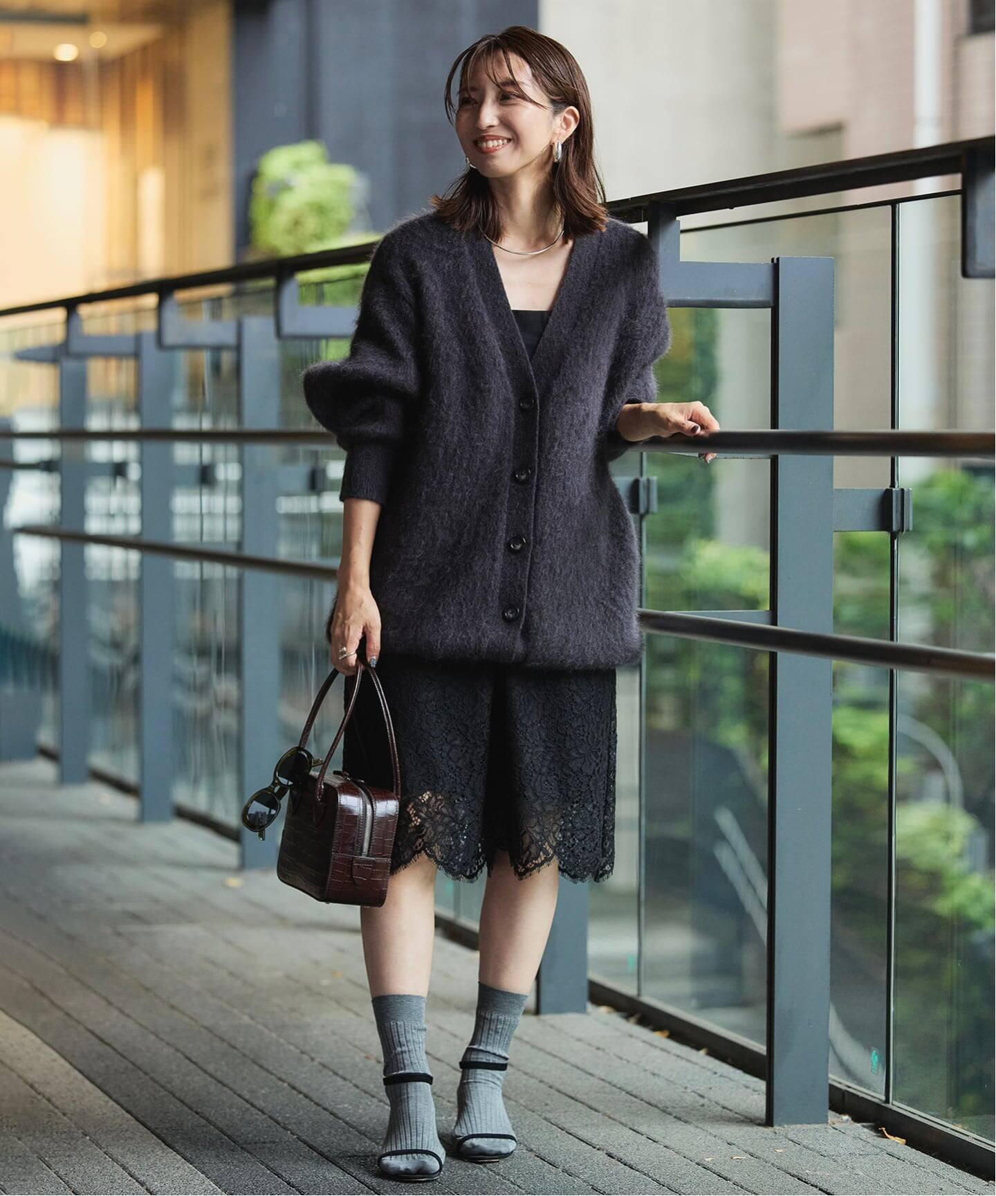 ヴェルメイユパーイエナ ウール100 パフスリーブ リブカーディガン 黒 F ヴェルメイユ パー イエナ VERMEIL par iena wool ダブルフェイス
