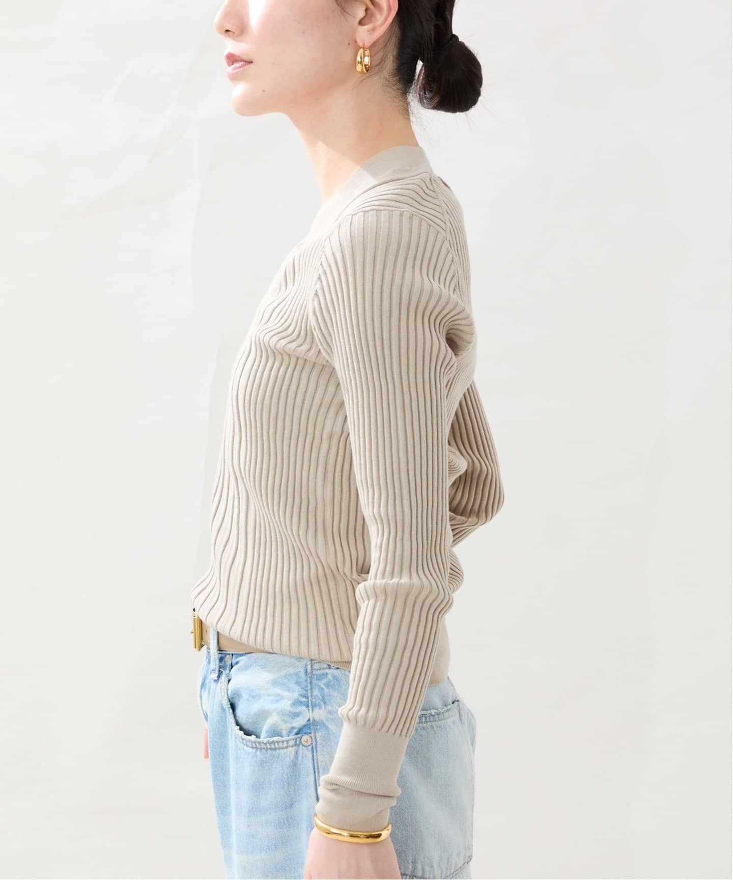 「VERMEIL par iena」 Vネックニット 38 ベージュ レディース イタリア糸 RIB Vネックプルオーバー（ニット／セーター