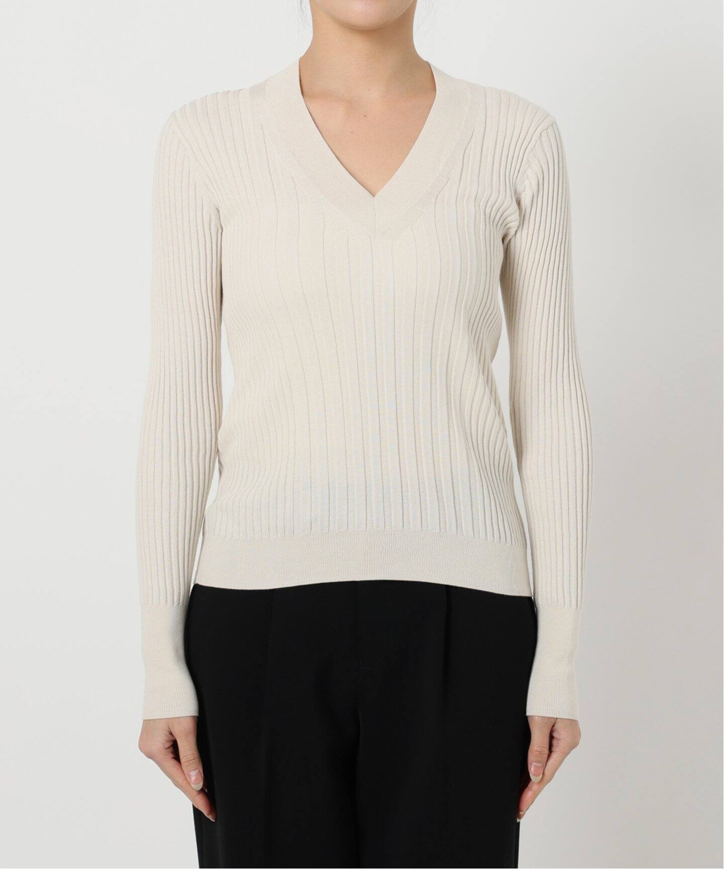 【VERMEIL par iena】22AW 美品　Vネック天竺プルオーバー イタリア糸 RIB Vネックプルオーバー（ニット／セーター