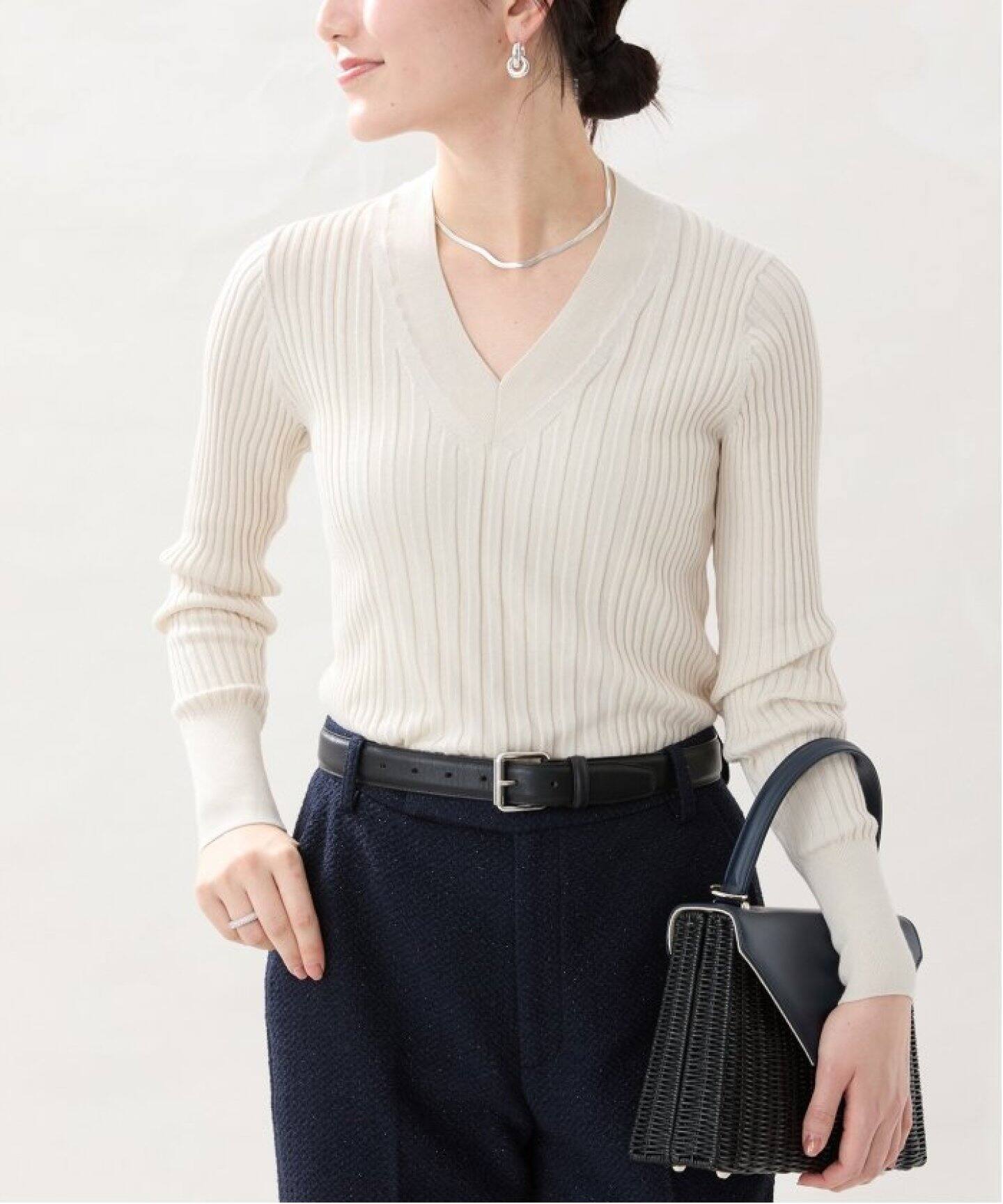 WEB限定/追加》イタリア糸 RIB Vネックプルオーバー（ニット／セーター  