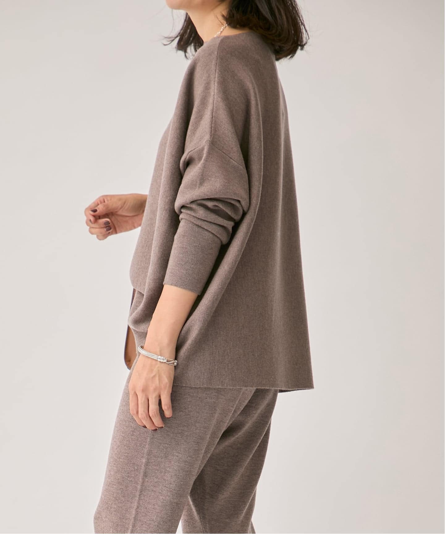 2018AW IENA チェーン柄ボートネックプルオーバー　キャメル IENA（イエナ） ニット モヘヤ混ボートネックワイドプルオーバー