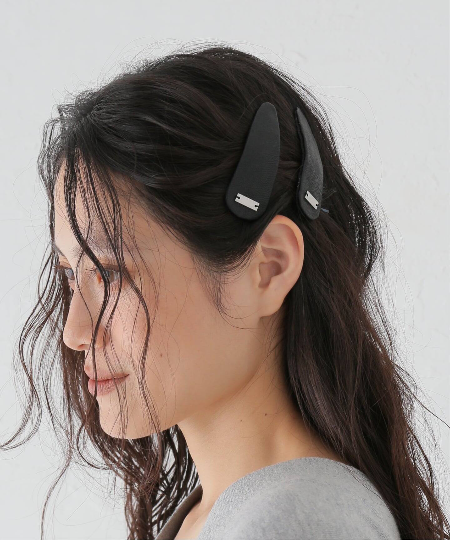 HEYEP/ヘイップ】Faux Leather Hair Clips 2 Piece Se（ヘア