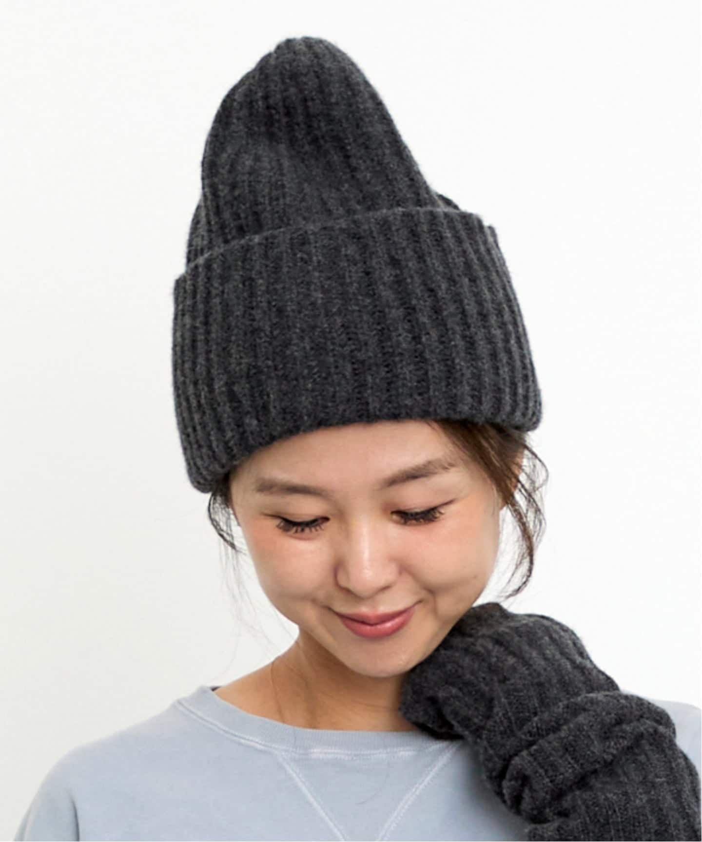 アパルトモン ニット帽 ネイビー アクリル ニットキャップ 秋冬 ネイビー 帽子 無地 ニット帽