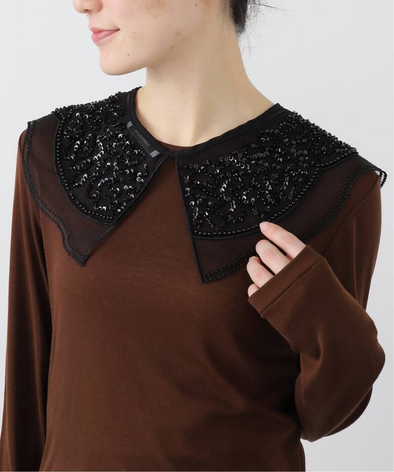 nécéssaire 刺繍襟2WAY 日本製コート 黒 襟取り外し可能 衿秀 公式 