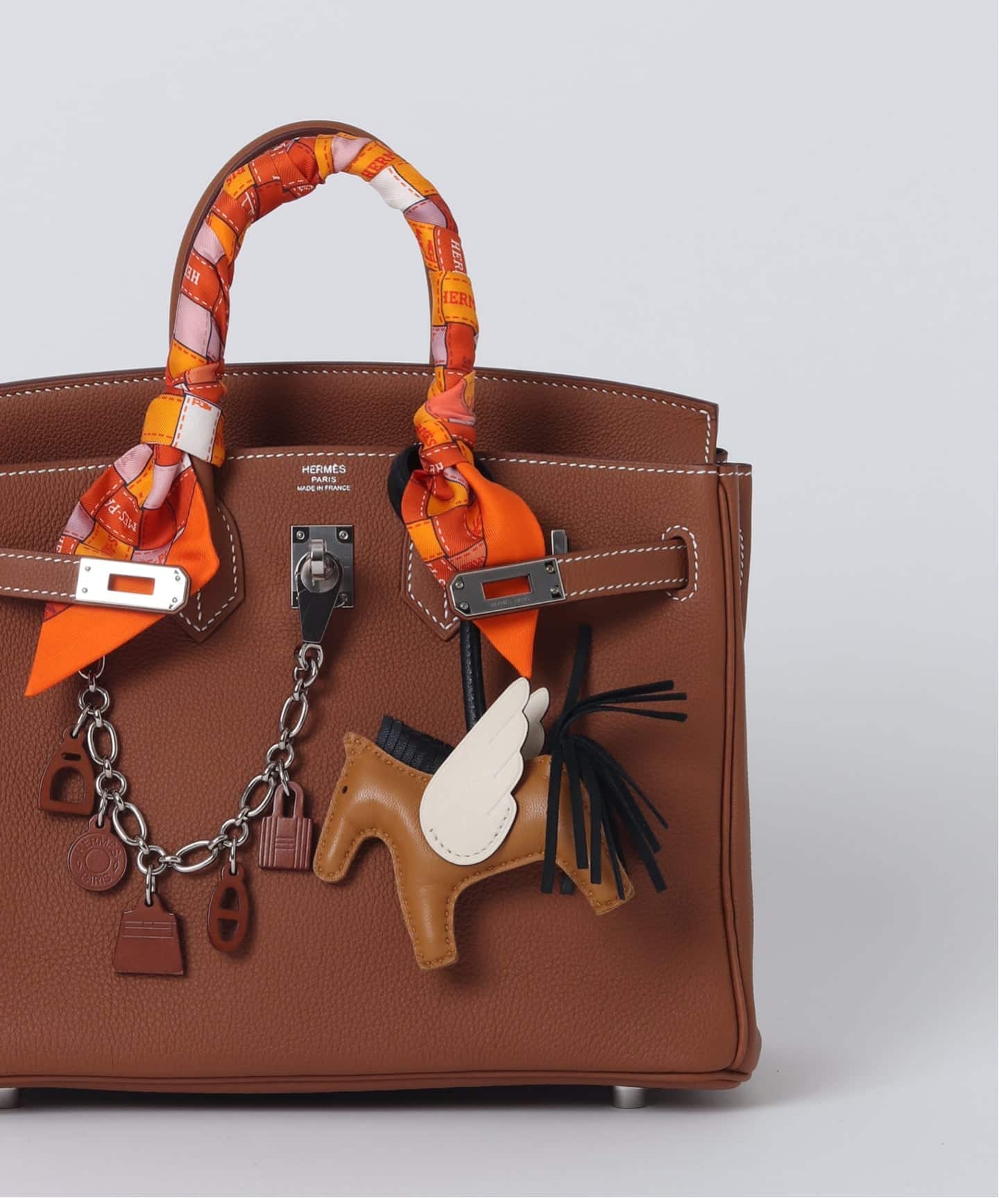 美品 エルメス ヴェスパ グレージュ ムートン ブラウン シルバー金具 手袋 HERMES/エルメス】Rodeo charm pegasus（キーケース／キーアクセサリー