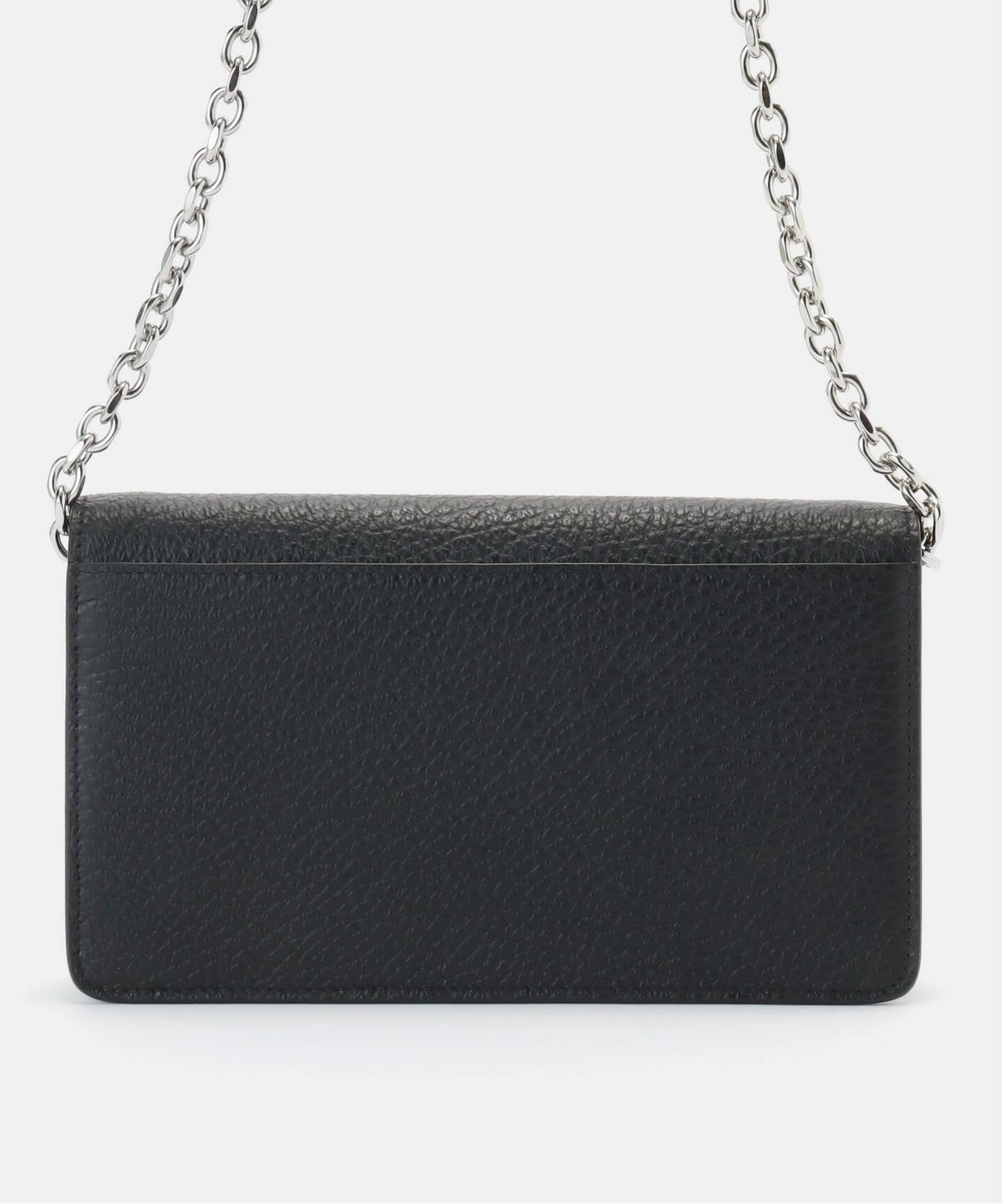 メゾンマルジェラ　WALLET ON CHAIN MEDIUM Black Leather Buttoned Chain Wallet | Maison Margiela